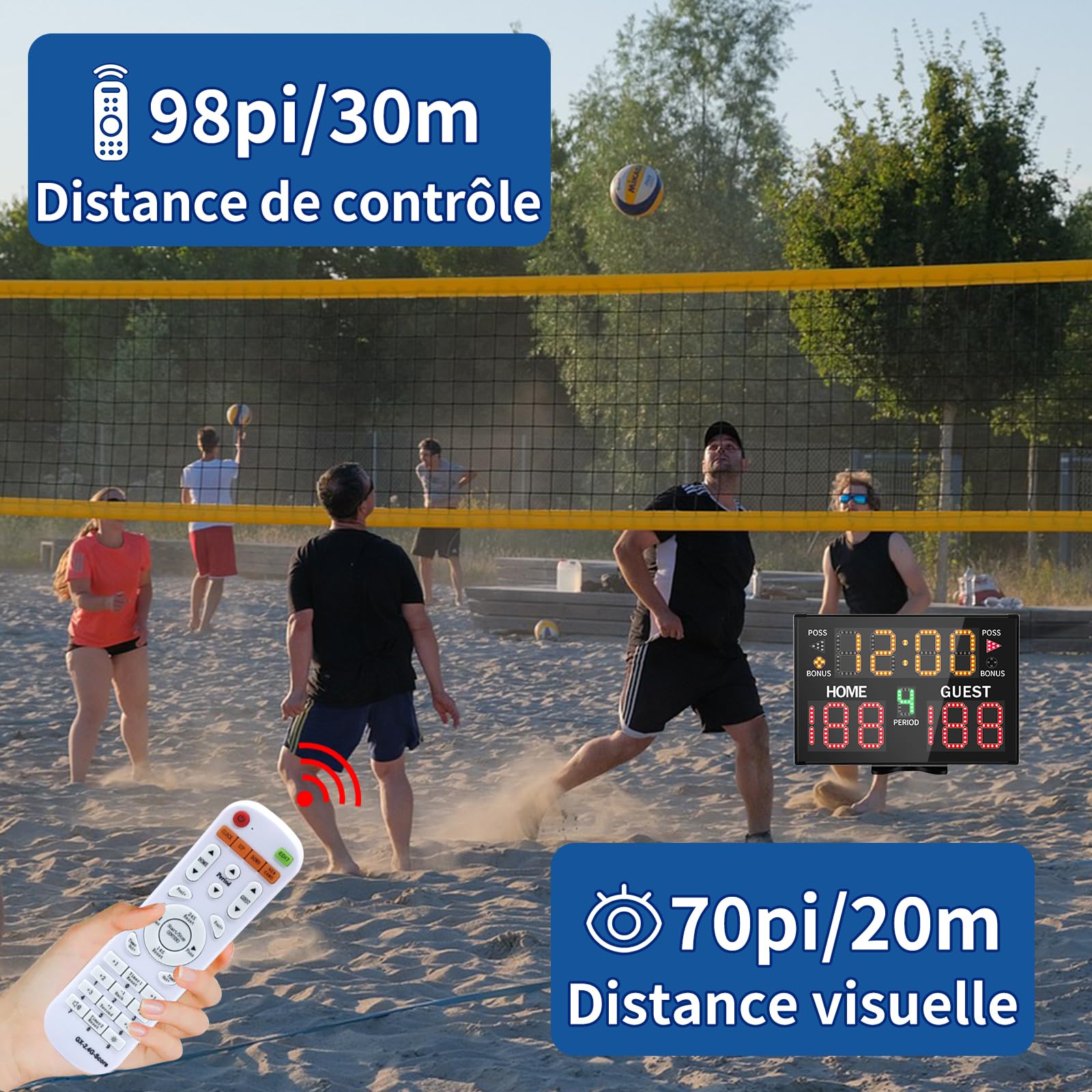 Lucky Time Tableau de bord électronique pour basketball avec buzzer, tableau de score numérique alimenté par piles avec télécommande, marqueur de score portable utilisé pour le basketball, le