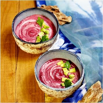 roro Handmade 4.5-Inch Rustic Coral Ceramic Miso Bowls Set of 2, Hand-Glazed Blue Interior with Textured Finished, Microwave & Dishwasher Safe