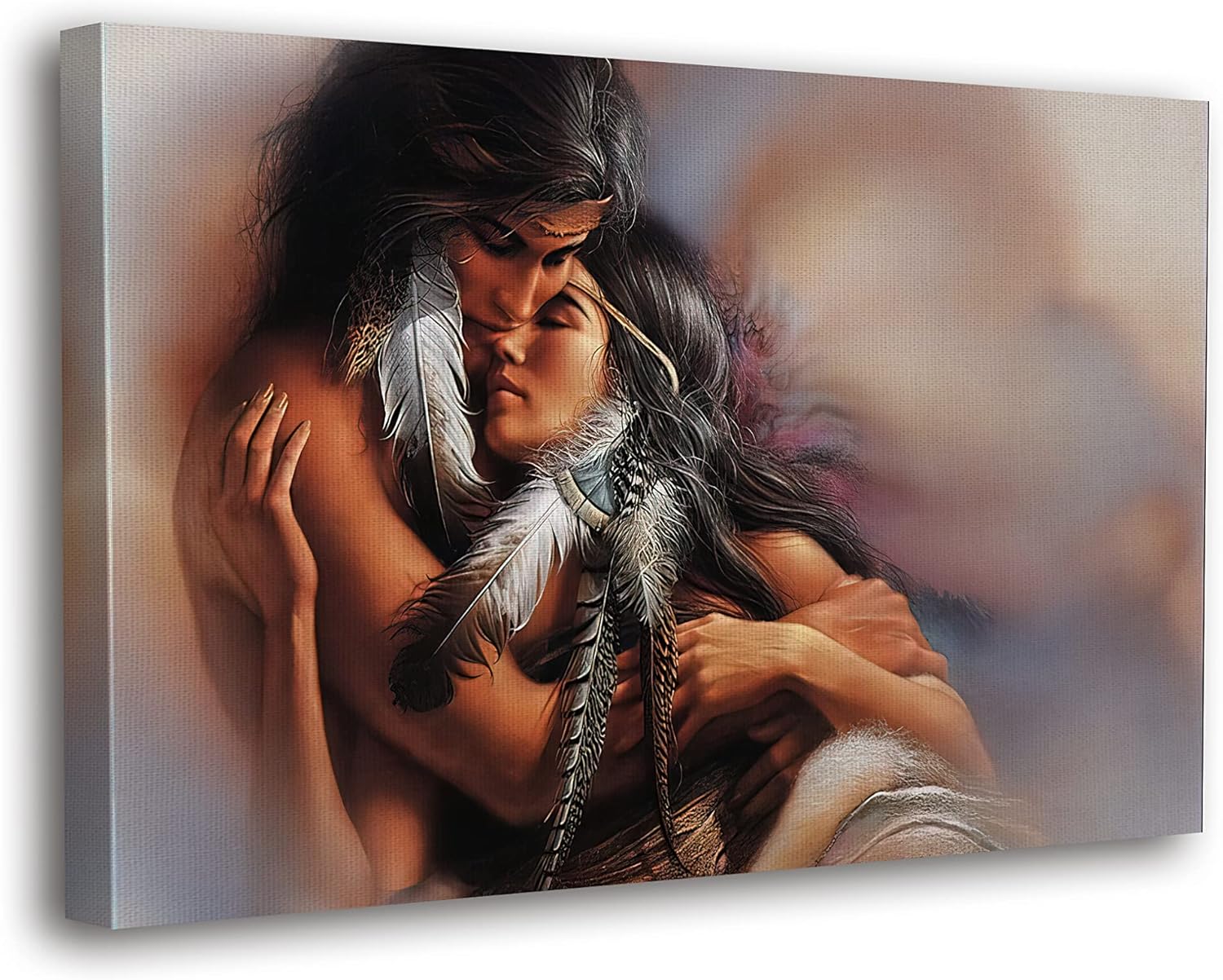 SpiritualHands Native American Wall Art – Framed Western Canvas Print Featuring Indian Warrior and Wolf Theme – Rustic Office, Living Room, Cabin, or Southwestern Home Decoration Accent Piece