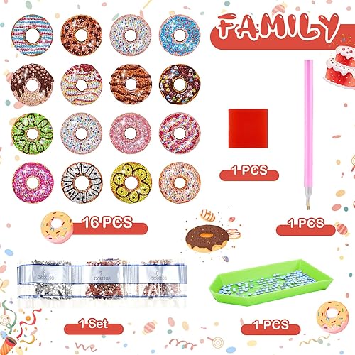 Miniatura 5 de Xuhal 16 piezas de imanes de pintura de diamantes DIY kits de pintura de diamantes para niños, arte de gemas imán para nevera, calcomanías para