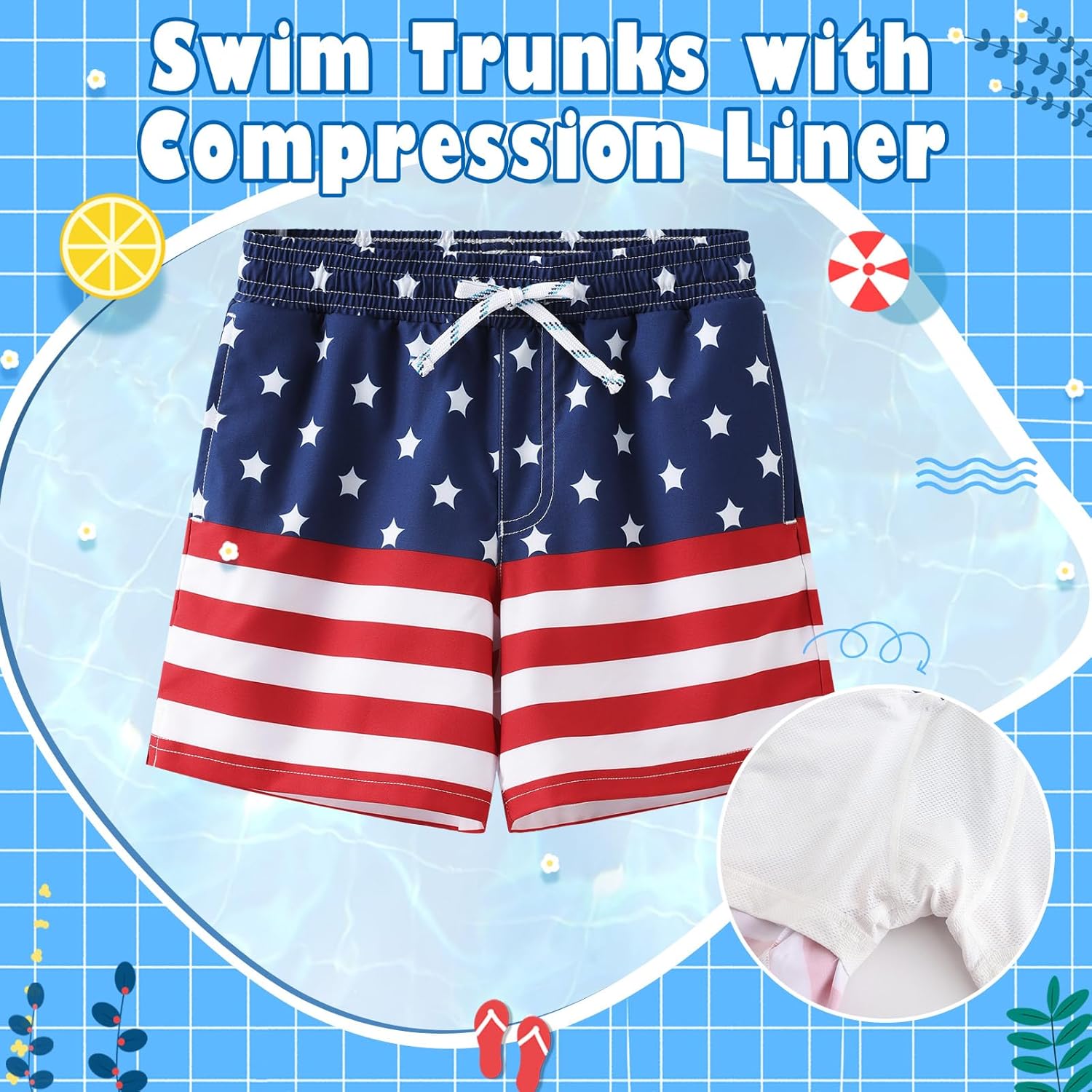 HODOSPORS Boys Swim Trunks with Compression Liner Swimsuit Bathing Suit Toddler Board Shorts