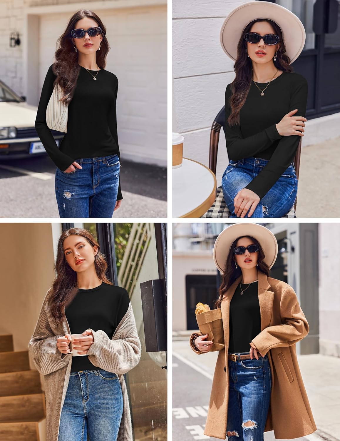 Ekouaer Womens Long Sleeve Shirts 3 Pack Crew Neck Thermal Tops Loose Fit Undershirt Base Layer Trendy Clothes XS-XXL - Image 2