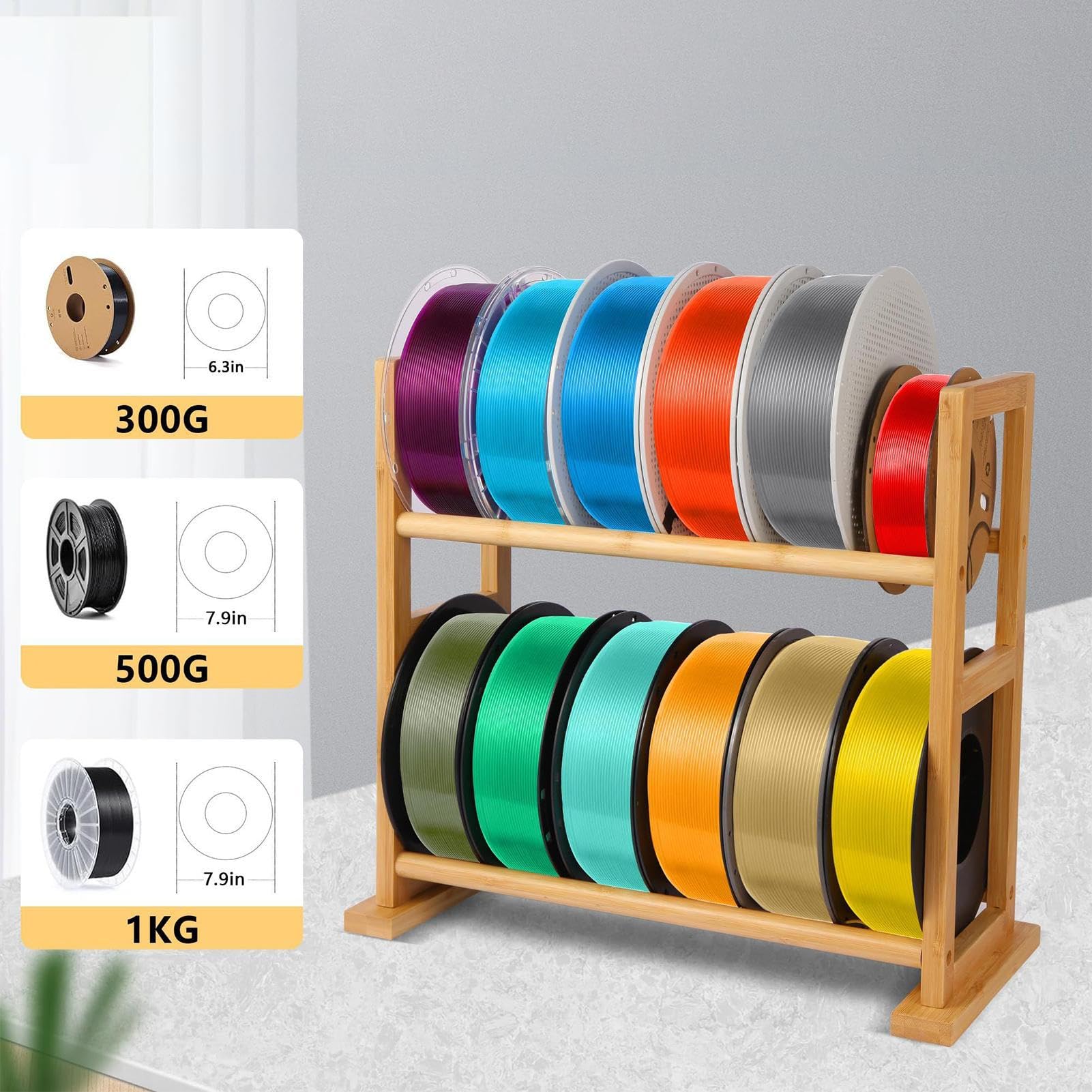 3D-Drucker-Filament-Aufbewahrungsregal, Spulenrollhalterung, 2-stöckiges Schreibtisch-Organisationsregal für Werkstatt, Labor, Verbrauchsmaterial-Management, Druckzubehör