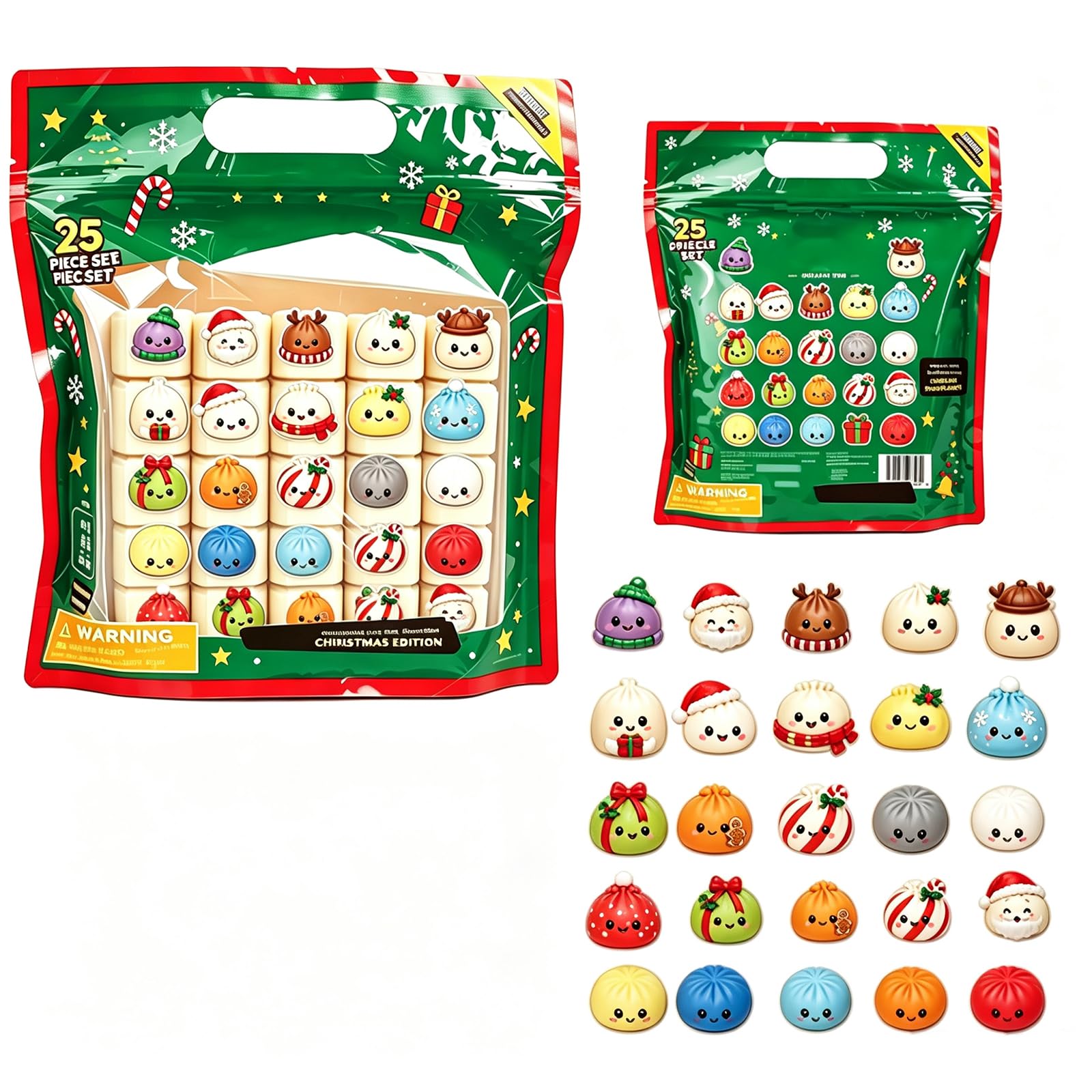 25 PC Mini Mystery Squishies Dumpling Christmas&Halloween Dumpling Squishies，C