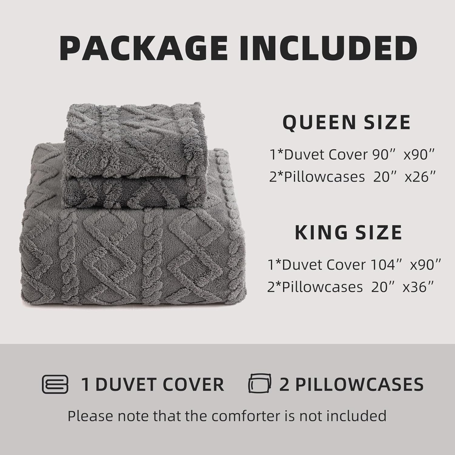 Fluffy Duvet Cover King Size Warm Cozy Faux Fur Comforter Cover for Winter, 3PCS Plush Shaggy Duvet Cover with 1 Sherpa Velvet Duvet Cover + 2 Fur Pillowcases, Comforter Not Included
