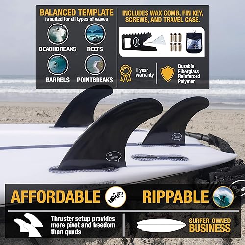 Miniatura 2 de Hola Stevie! Aletas de surf de polímero reforzado de fibra de vidrio  Amortiguador (3 aletas) de tamaño FCS o futuros, con bolsa de aletas,