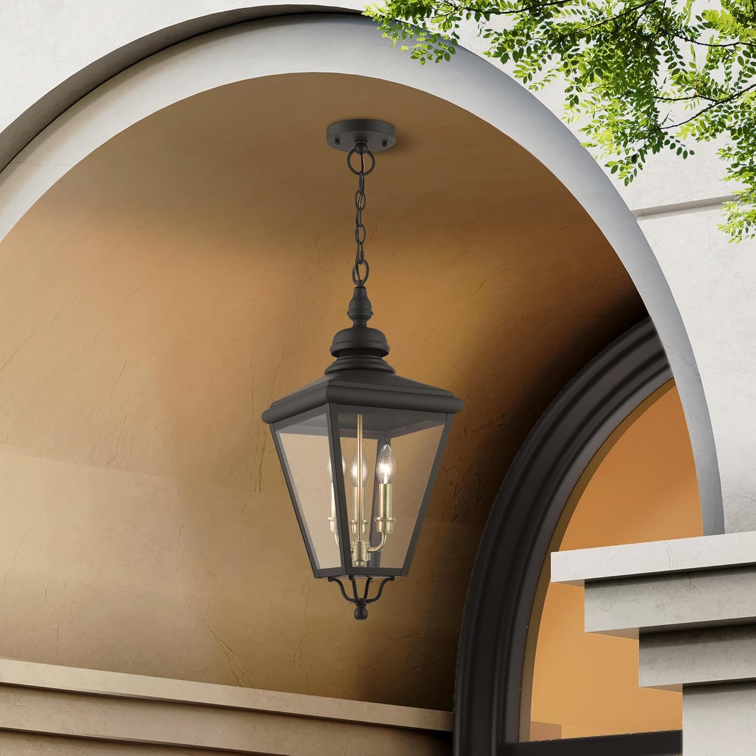Livex Lighting 27377-07 Adams - 3 Light Large Outdoor Pendant in Traditional Style-25.25 Inches Tall and 10.63 Inches Wide, Finish Color: Bronze/Antique Brass