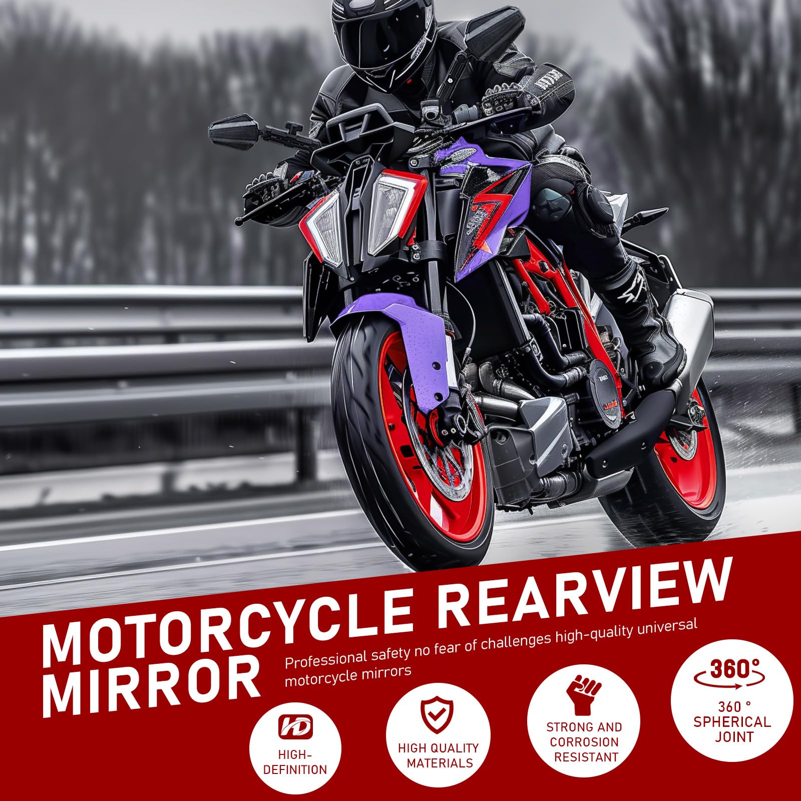 Adventure Espejo Retrovisor para Motocicleta Homologación E24, Plegable 360° con Manillar de 22 mm Tornillos M8/M10, Ccompatible para Street Dirt Bike Ebike Scooter ATV Quad