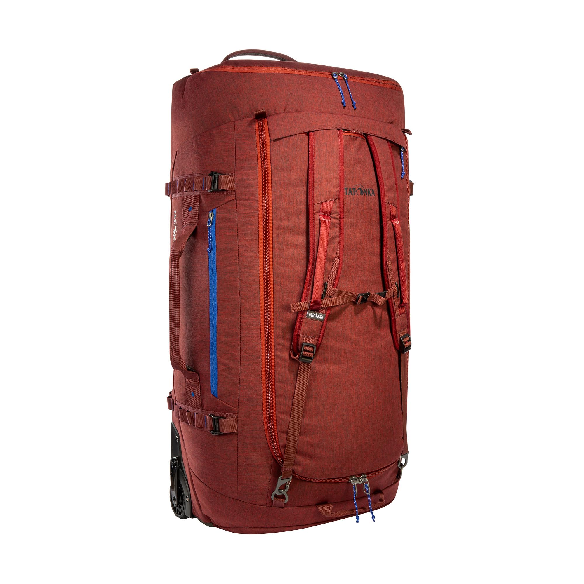 Tatonka Trolley Duffle Roller 140 L, Foldable Travel Bag with Wheels and Backpack Function, Stows in Own Lid Pocket, 140 Litre Volume, Tango Red