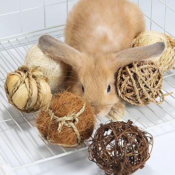 Small Animals Play Balls, Chew Grass Balls & Rolling Chew Toys for Bunny, Improve Pets Dental Health for Rabbit, Chinchilla, Guinea Pigs, Hamsters, Gerbils, Rats, Mice (9 Pieces)