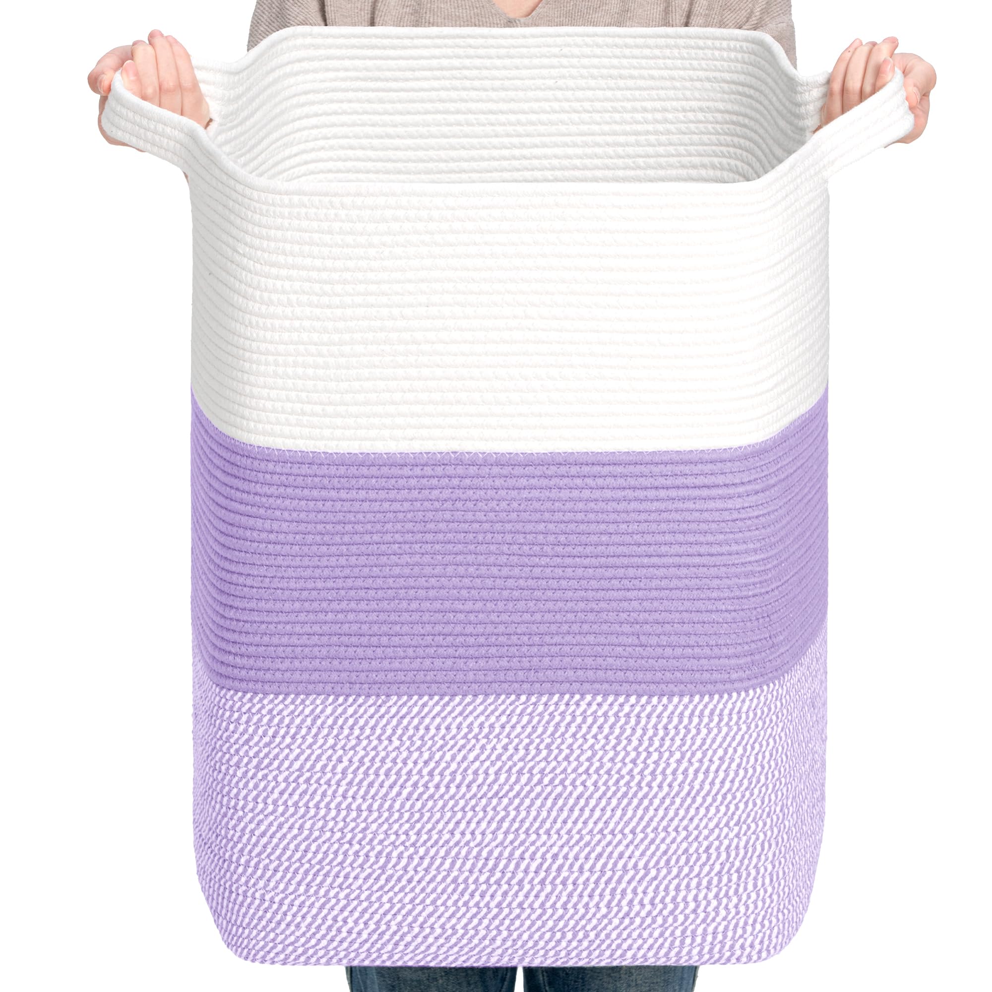 CLHMILY Z 75L Laundry Basket Rectangular Lavender Rope - 16x13x22 Inches - Dirty Clothes and Soft Storage Bin