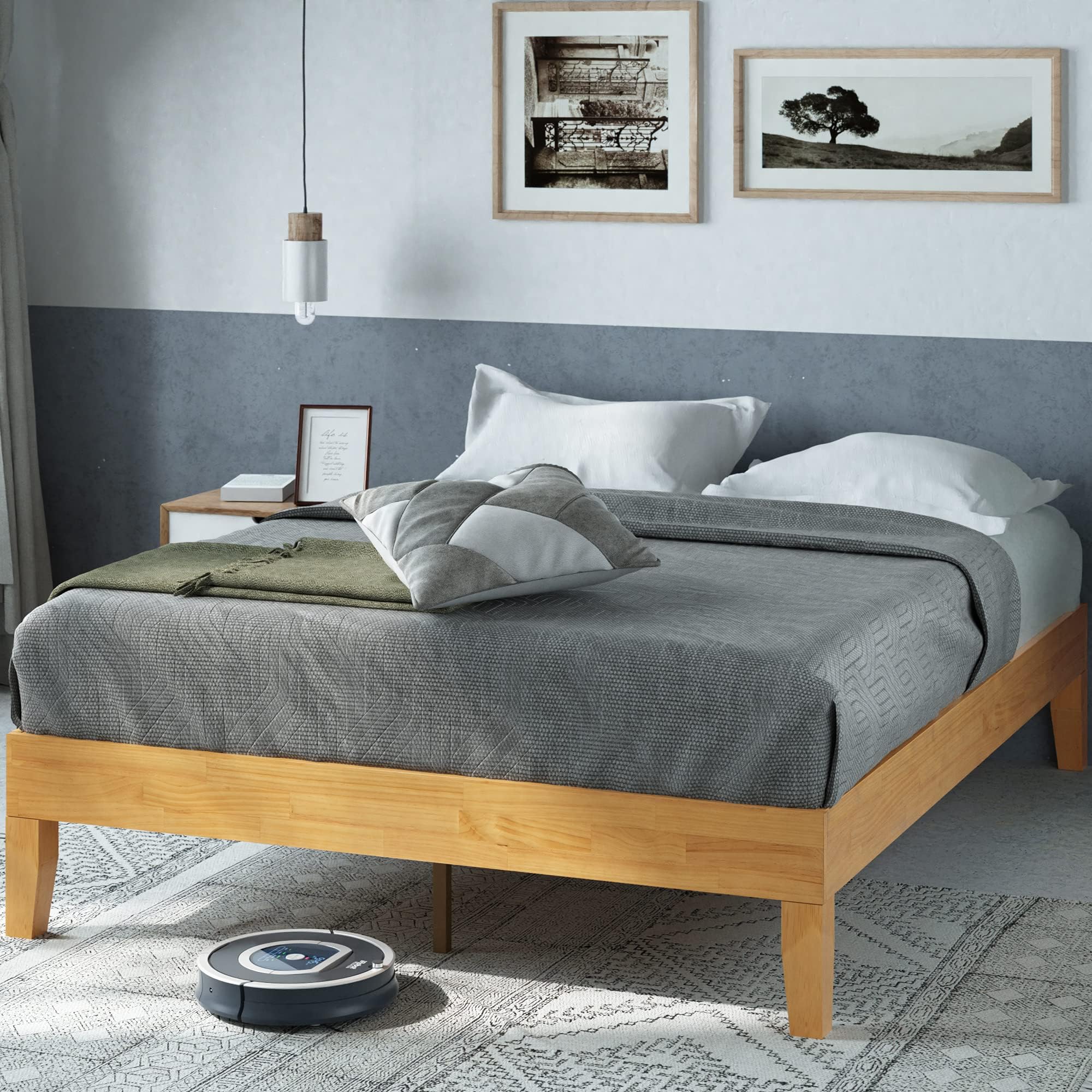 Moiz Deluxe Wood Platform Bed Frame, Wood Slat Support, No Box Spring Needed, Easy Assembly, Natural, King