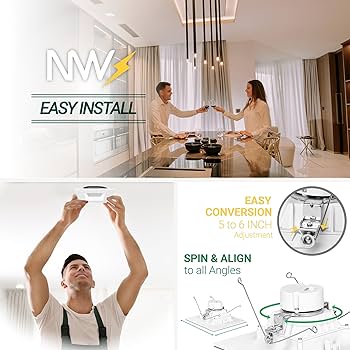 NUWATT 12 Pack, 6 Inch Retrofit LED Square Recessed Lighting