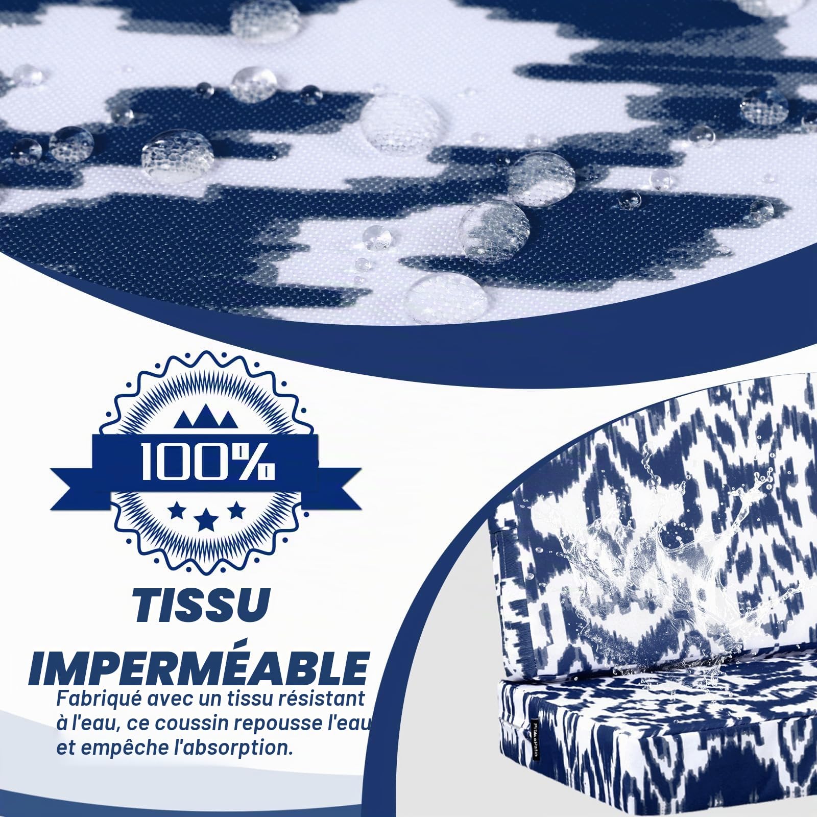 Lot de 2 coussins de chaise de jardin épais et imperméables pour mobilier d'extérieur avec attaches - 45 x 45 cm - Bleu marine