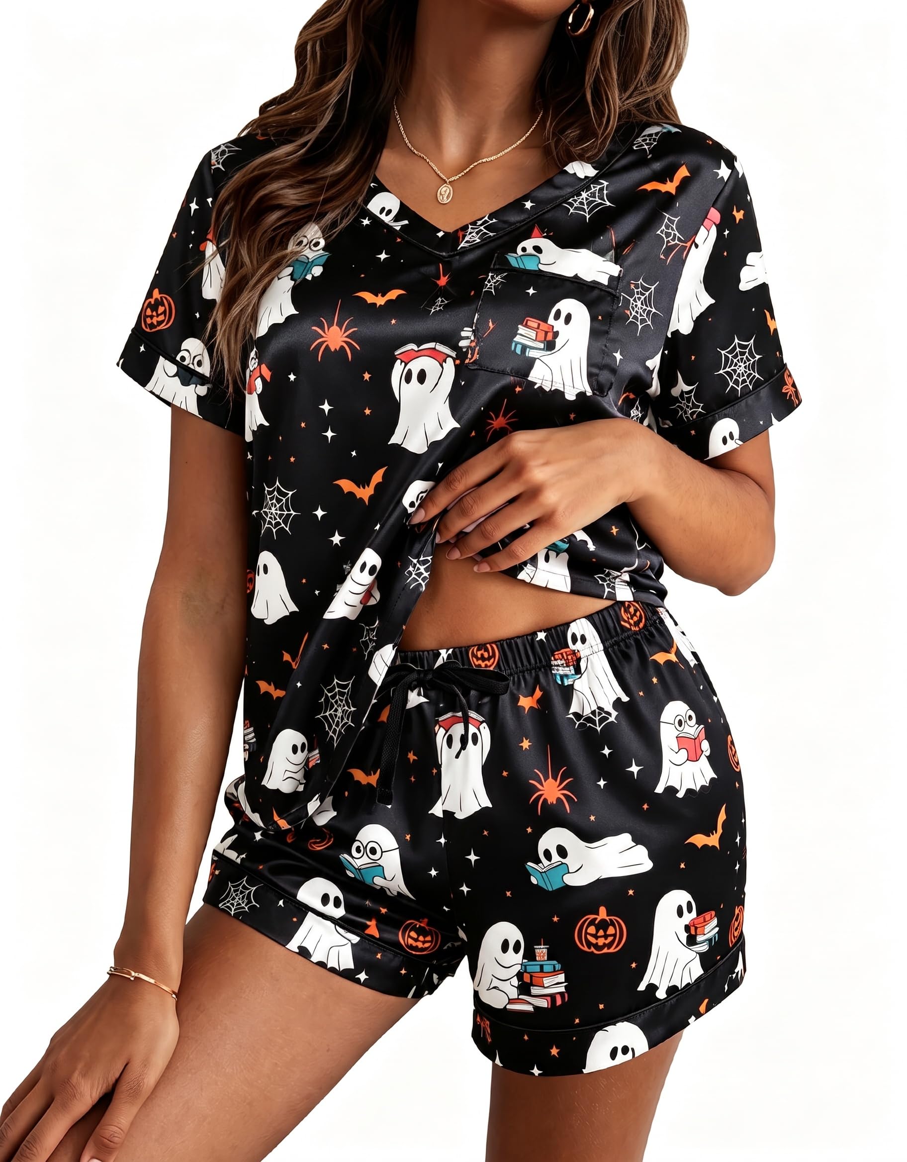 Ekouaer Silk Pajama for Women Short Sleeve Satin Pj Set Two Piece XS-XXL