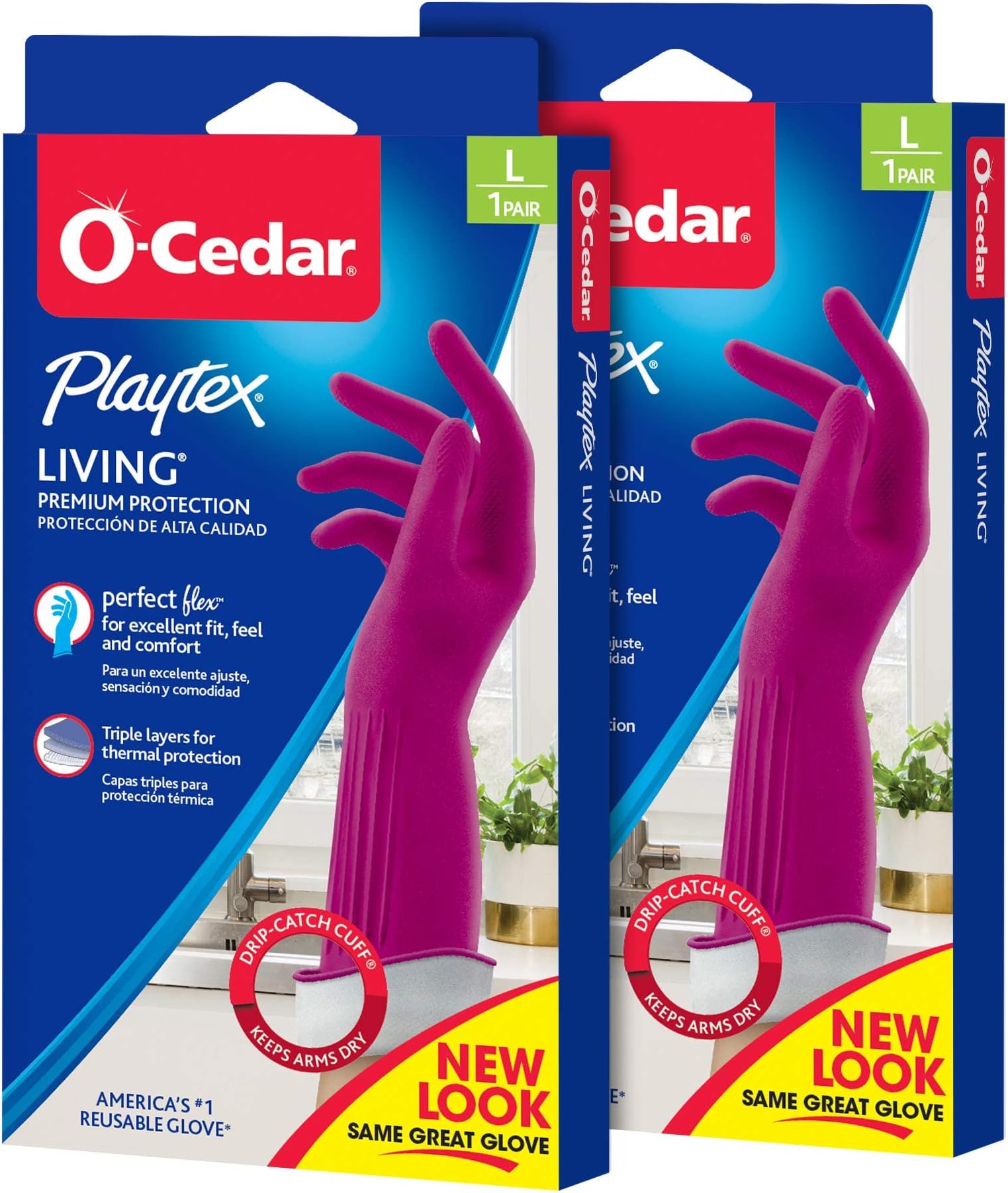 Living Reuseable Rubber Cleaning Gloves, Premium Protection (Large, Pairs - 2) Color may vary