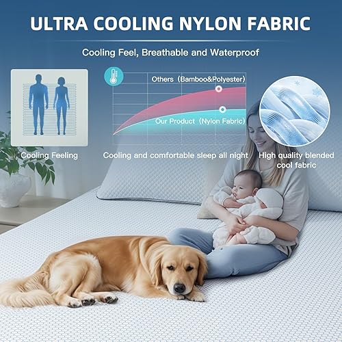 Miniatura 3 de Protector de colchón refrescante tamaño King, sábana bajera impermeable, funda de colchón elástica de 8 a 21 pulgadas de profundidad con banda de