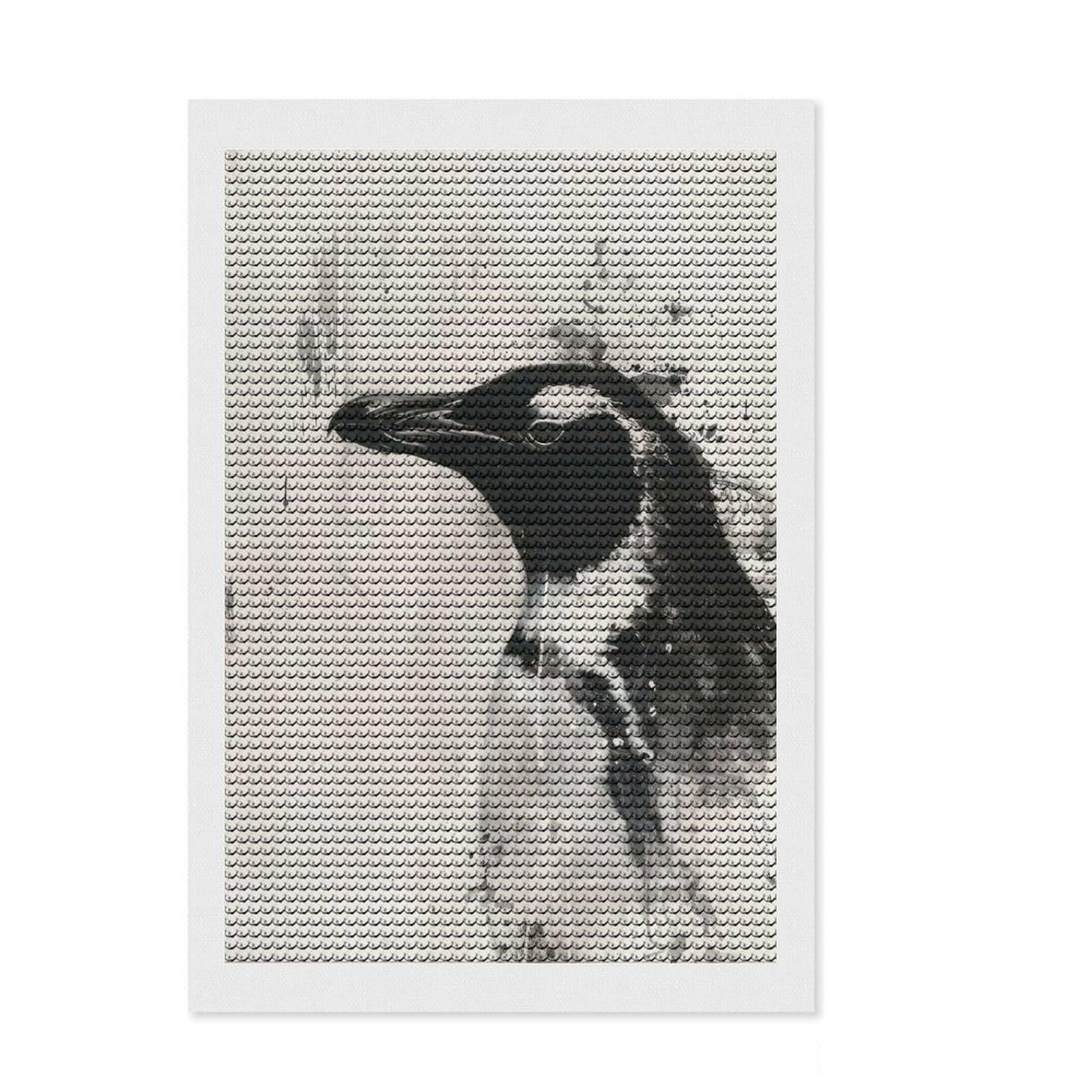 Junmoney Penguin Painting DIY Diamond Art Canvas Kit 8"x12", for Adults, Easy to Enjoy, Farmhouse Decor, Thoughtful Handmade Gift