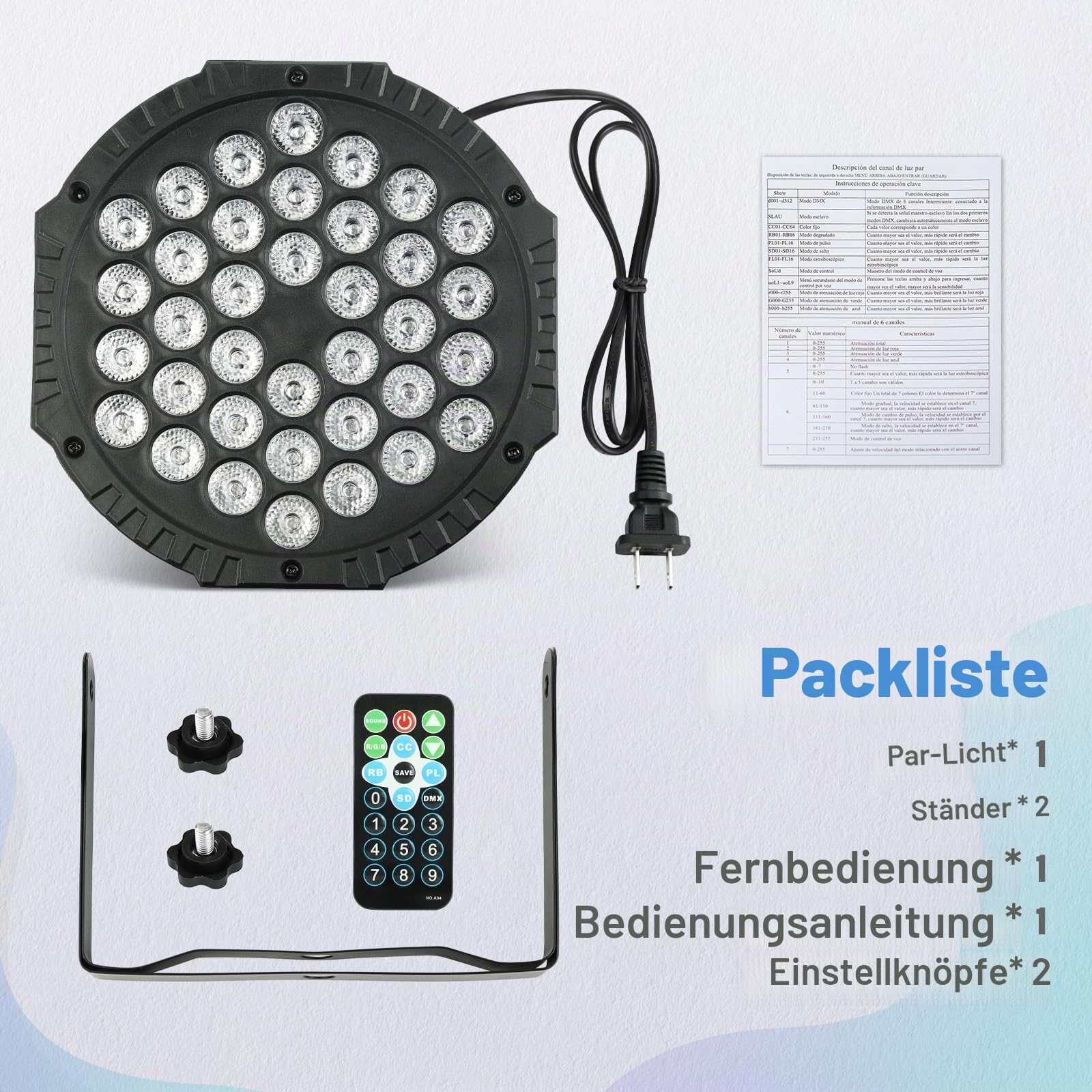 LED-Bühnenlichter, 36W RGB-DJ-Par-Lichter mit Soundaktivierung, automatische Wiedergabe per Fernbedienung und DMX-Steuerung, Uplights für Veranstaltungen, Hochzeit, Party, 2 Pack