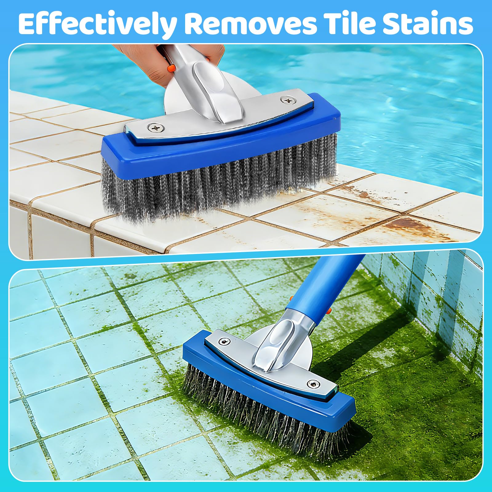 Brosse Piscine, 5 Pouces Balai Piscine, Brosse de Piscines en Acier Inoxydable, Piscine Nettoyage Brosse Robuste et Résistant pour Nettoyage de Piscines, Spa, Étang