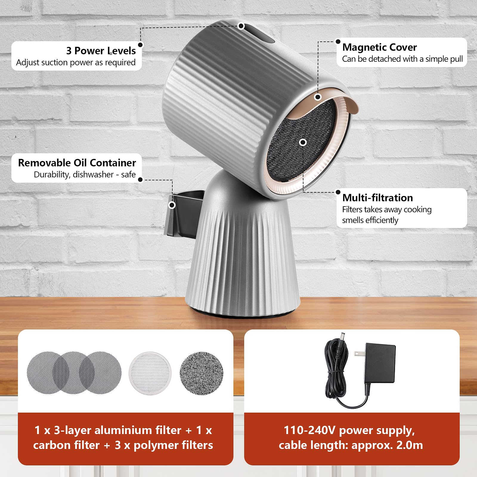 SNDOAS Mini Campana Extractora, Gris