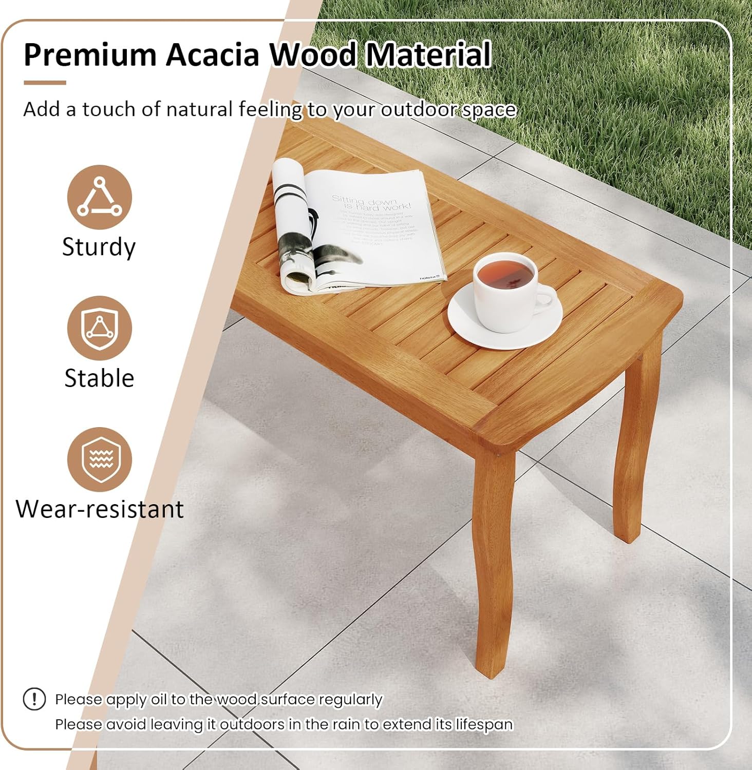 Tangkula Acacia Wood Outdoor Bench, 47" 2-Person Patio Dining Bench with Slatted Seat, Backless Wooden Entryway Bench, Farmhouse Indoor Outdoor Bench for Garden, Poolside, Deck & Park (2,Natural)