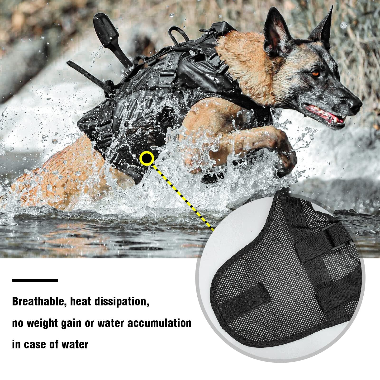 PETAC GEAR Arnés para perros grandes, arnés antitirones con mango, chaleco militar para perros, perros de entrenamiento de policía, arnés transpirable (negro, XL)