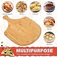 Vista 4 de Norme Juego de 6 piezas de cáscaras de pizza de bambú, paleta de madera para pizza con asa, tabla de cortar de madera, accesorio de horno