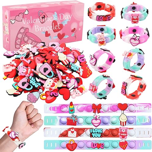 Paquete de 80 unidades de 16 regalos para el día de San Valentín para niños pulseras de San Valentín juguetes de fiesta para niños regalos de