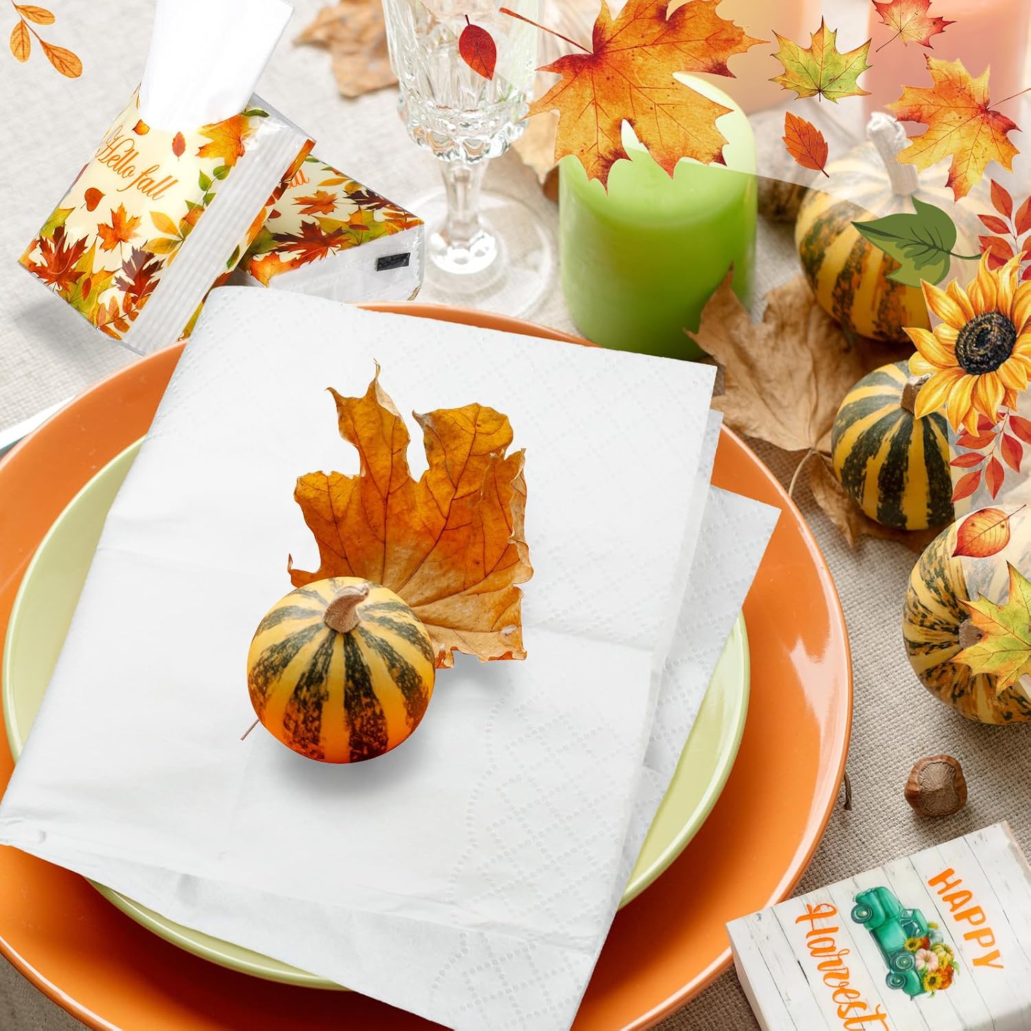 Therwen 100 Pack Hello Fall Pocket Tissues Packs Travel Size Bulk Halloween Thanksgiving Autumn Party Gift Favors Bulk 1000 Sheet Mini Tissues Individual Pocket Giveaways Goodie Bag Stuffers (Classic)