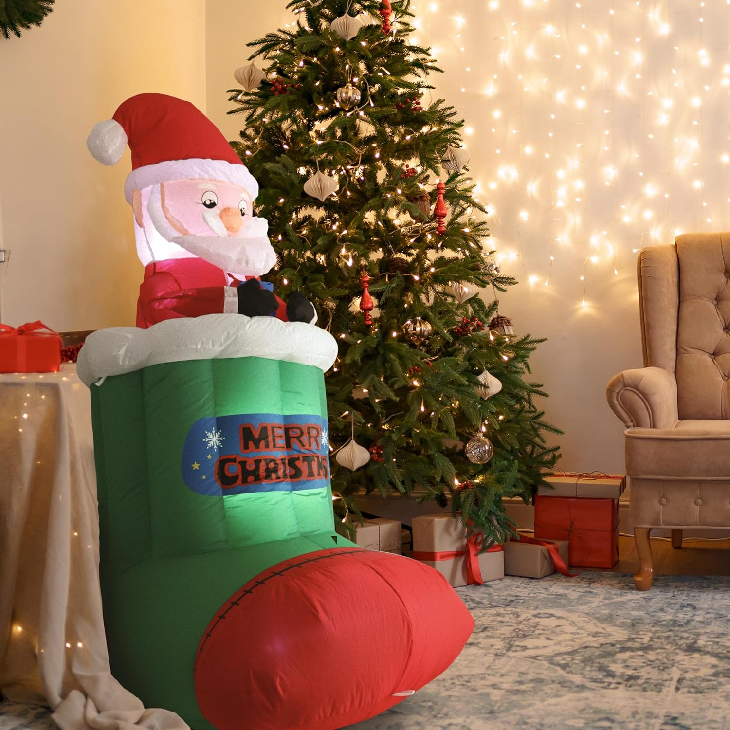 Primo Lines 6ft Christmas Inflatable Santa Claus – Outdoor Decorations with Built-in LEDs, Blow-Up Santa for Yard Decorations, Xmas Decorations for Indoor, Garden, Lawn, Winter Decor - Image 4