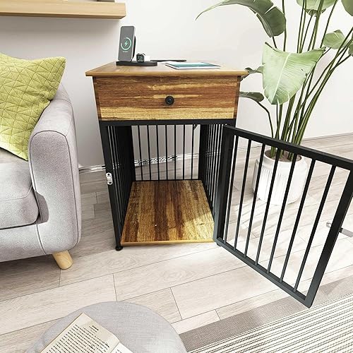 Miniatura 7 de Gitua Mesa auxiliar para perros de tamaño pequeño, mesa auxiliar moderna de estilo rústico con almacenamiento, mesa auxiliar de casa de mascotas a