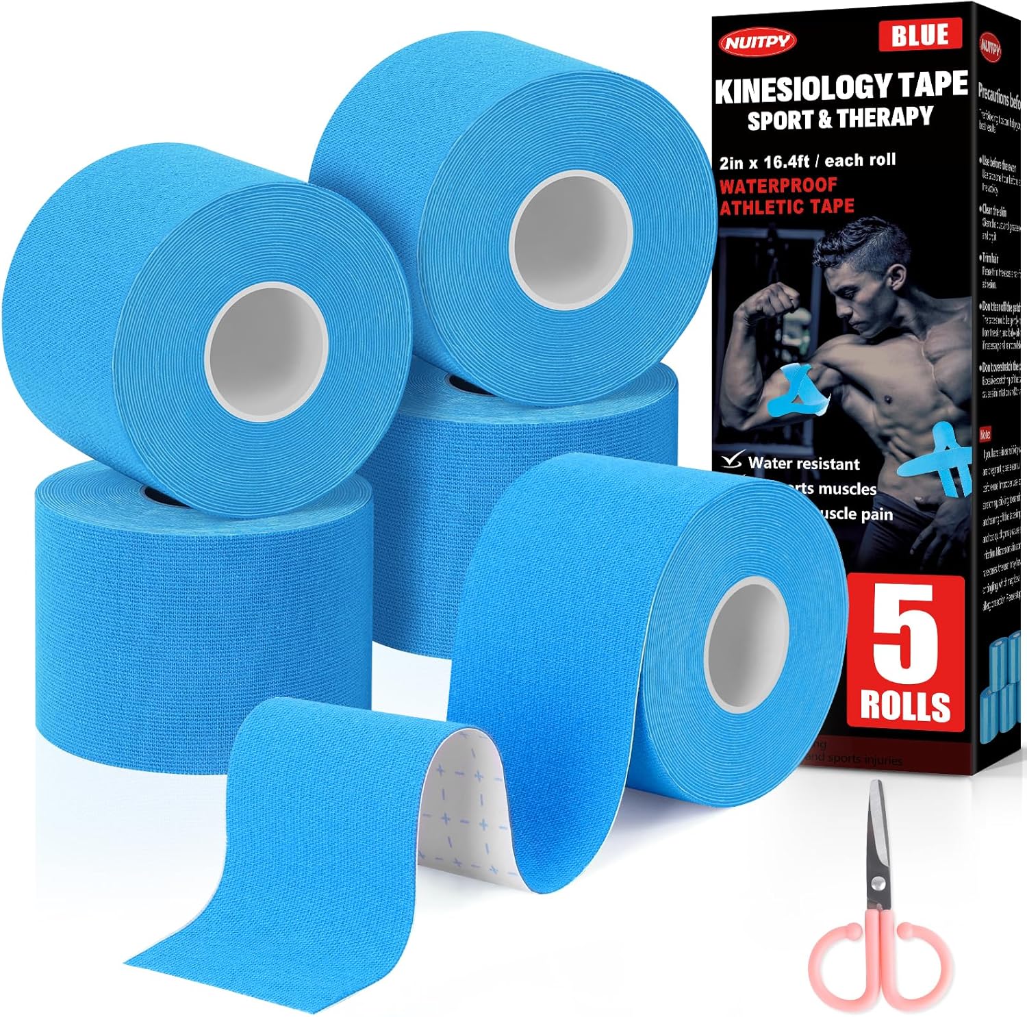 16 Rolls Kinesiology Tape, 2 inch x 16.4 Feet Waterproof Athletic Tape, Uncut Kinetic Tape, Elastic Muscle Tape, Sports Tape, Knee Tape for Exercise and Daily Use - Black