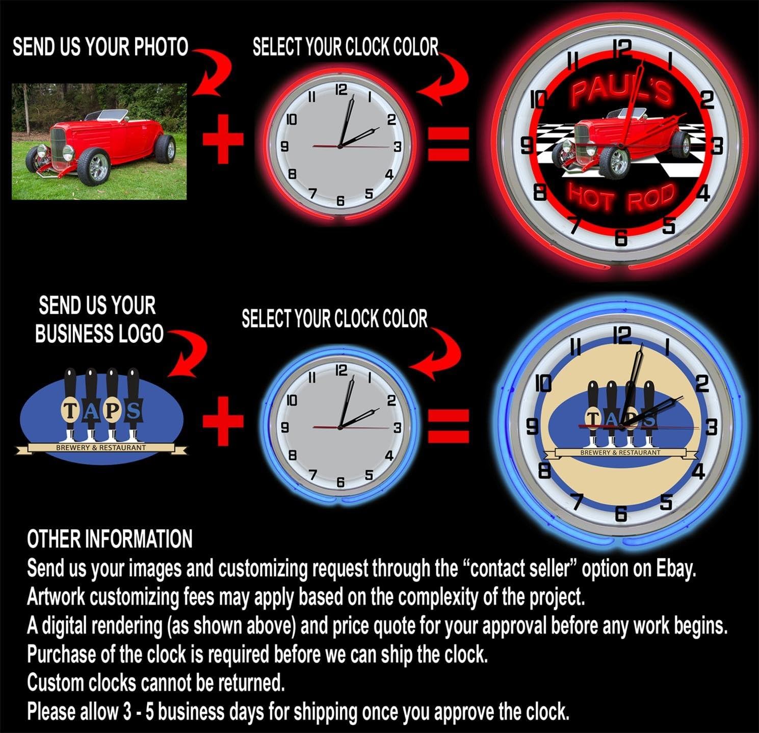 Muscle Car 18" Double Neon Customized Garage Clock from Redeye Laserworks