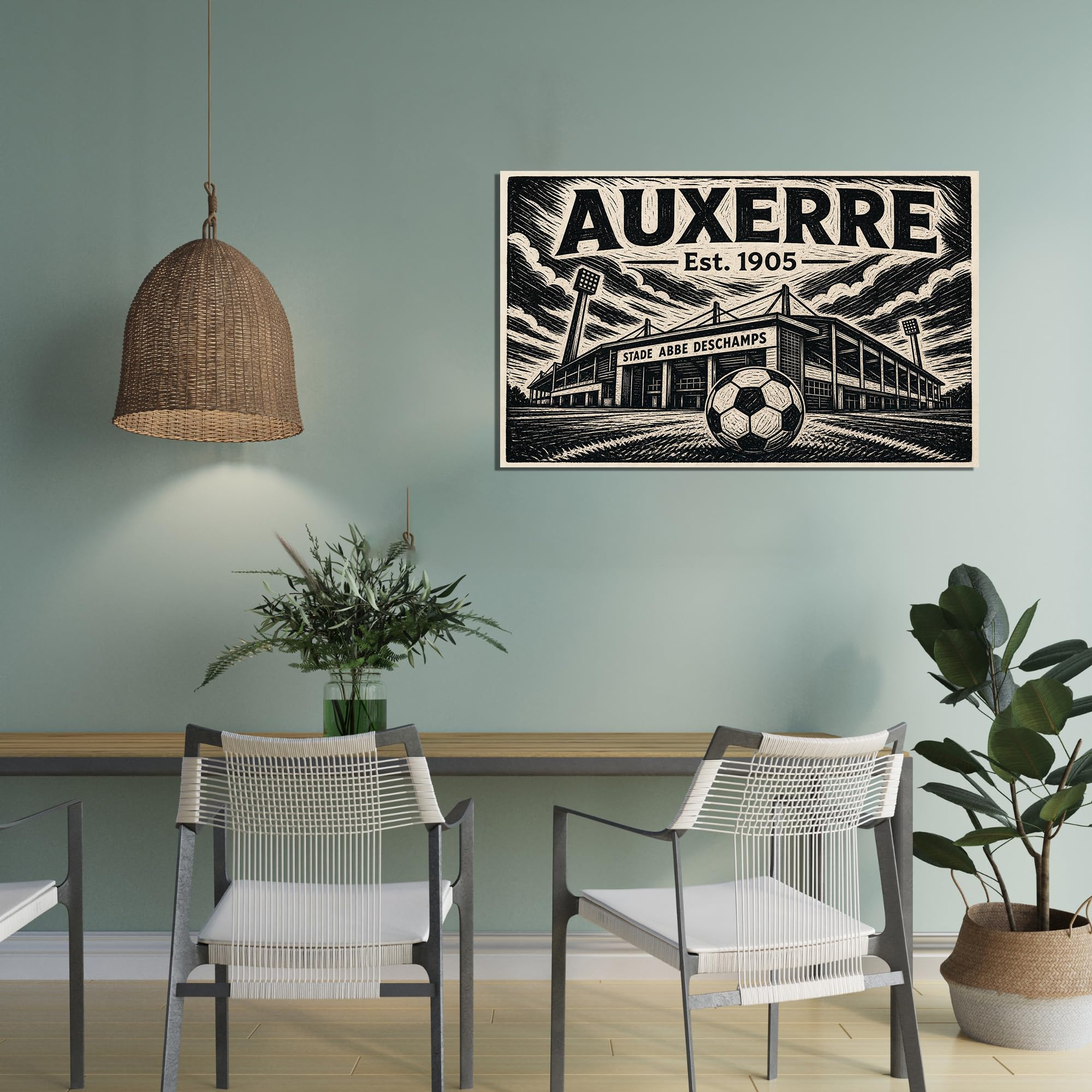 Auxerre Kunstdruck auf Leinwand, Fußball-Design, Stadion-Heimdekoration, 61 x 91,4 cm, Weiß und Blau