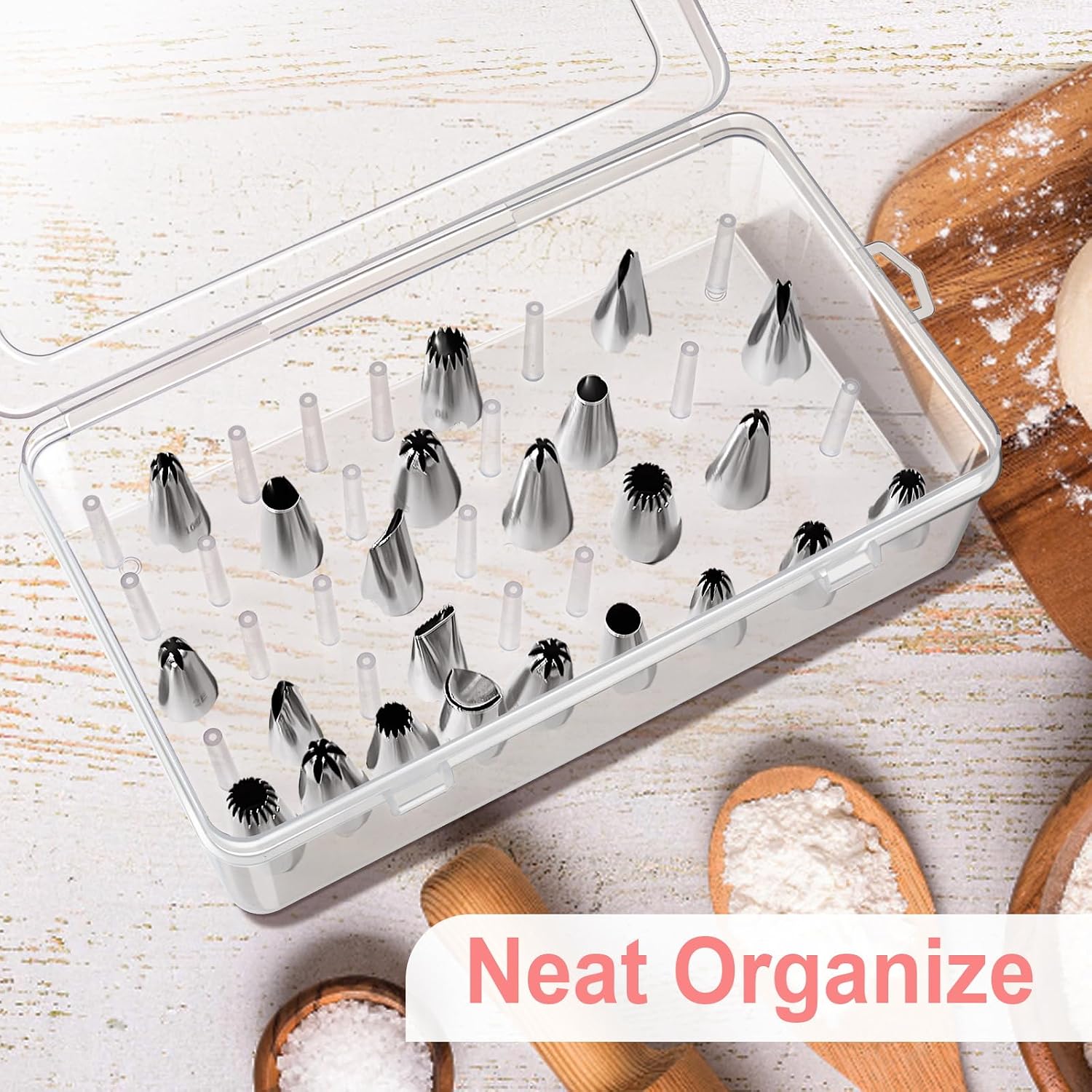 Piping Tips Storage Box with Fixed Pins, 42 Pegs Piping Tip Set Organizer Case, Cake Decorating Kit Storage Organizer