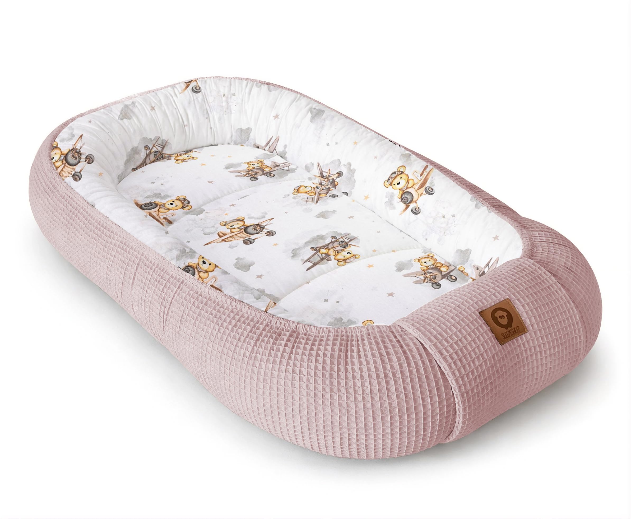 Babynestchen Neugeborene – Nestchen Baby aus Waffel Baumwolle & Baumwollstoff – Babynest für Babybett & Kinderbett – Baby Kokon Tragbar – OEKO-TEX – Zubehör für Babybett - Flugzeuge und Rosa