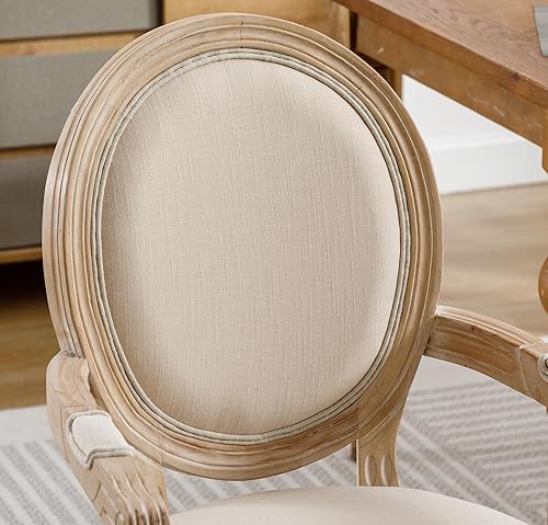 Miniatura 6 de SSLine Juego de 2 sillas de comedor francesas con reposabrazos, sillas de cocina de madera maciza con respaldo redondo francés retro, sillas