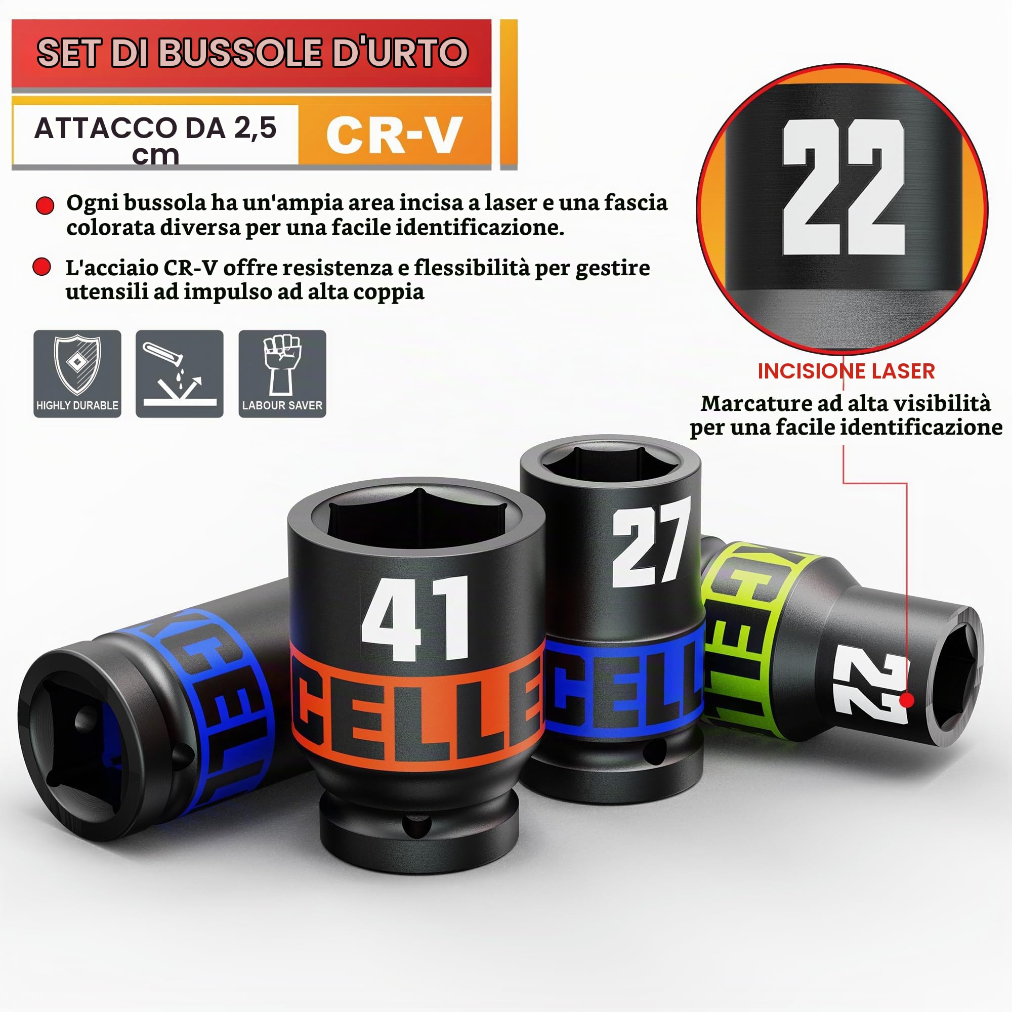 10 Pezzi Bussole a Percussione, 1'' Chiavi a Bussole, 21-41mm Bussole a Impatto, 6 Punti Bussole Profonda, Manutenzione Automobilistica, Manutenzione Domestica
