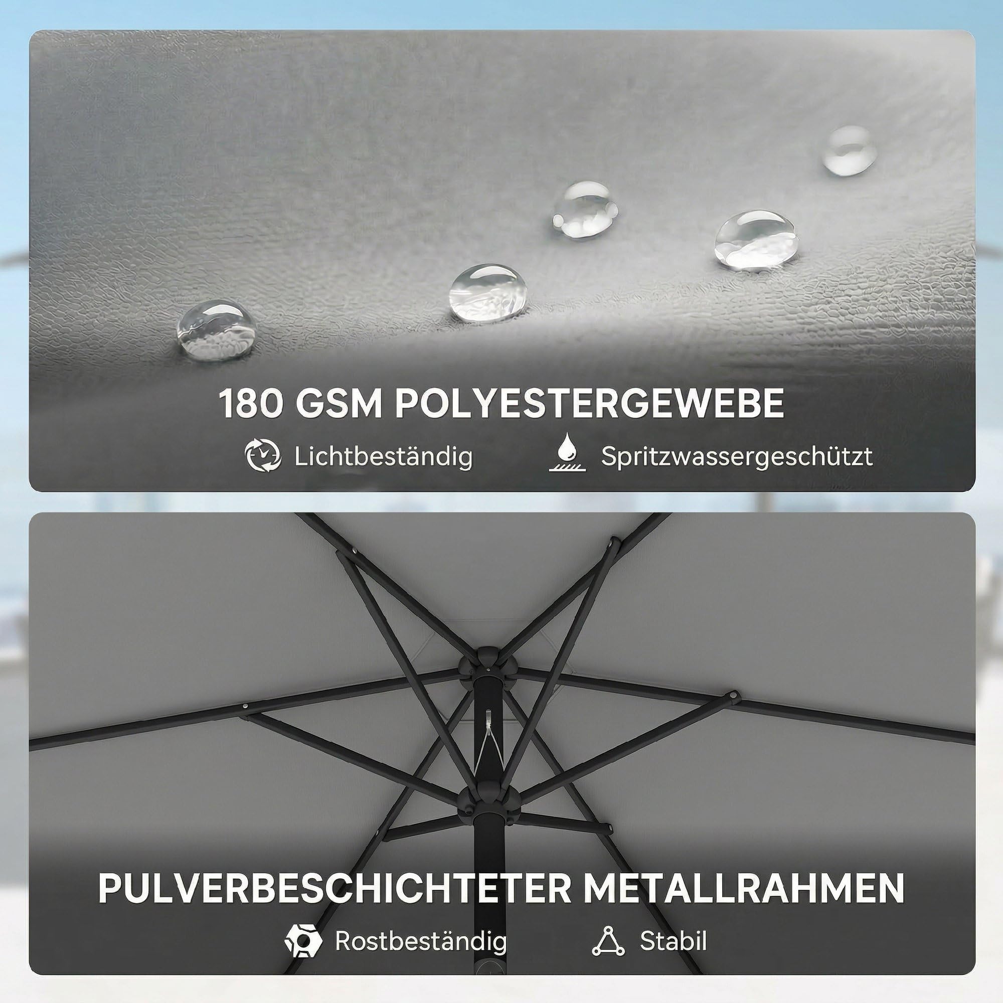 Outsunny Parasol Ø270 cm Regulowany Balkonowy z Korbką UV 50+ Ogrodowy Stabilny Markiz Przeciwsłoneczny na Taras Balkon Ciemnoszary