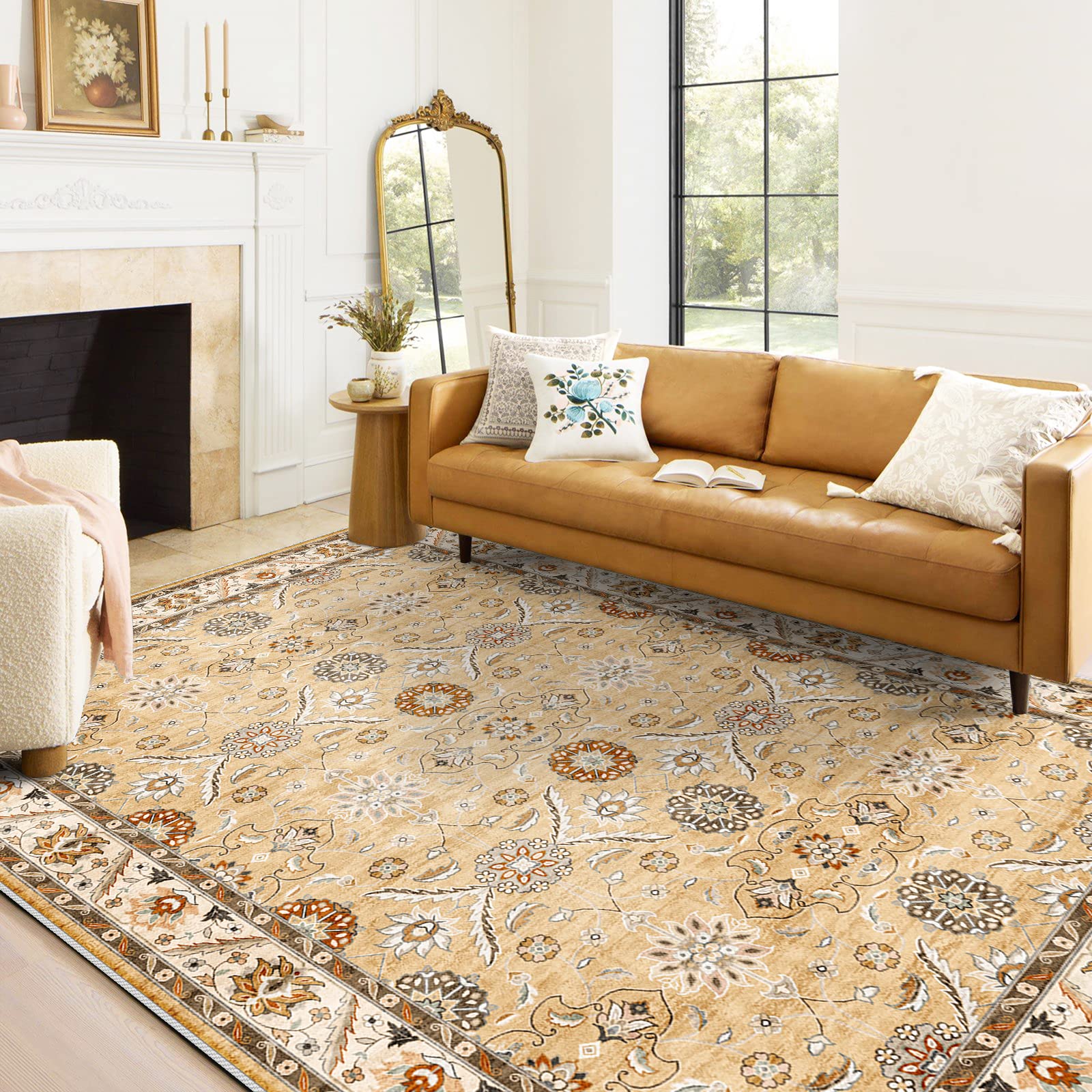 Washable Living Room Area Rug 9x12 Large Bedroom Rug Distressed