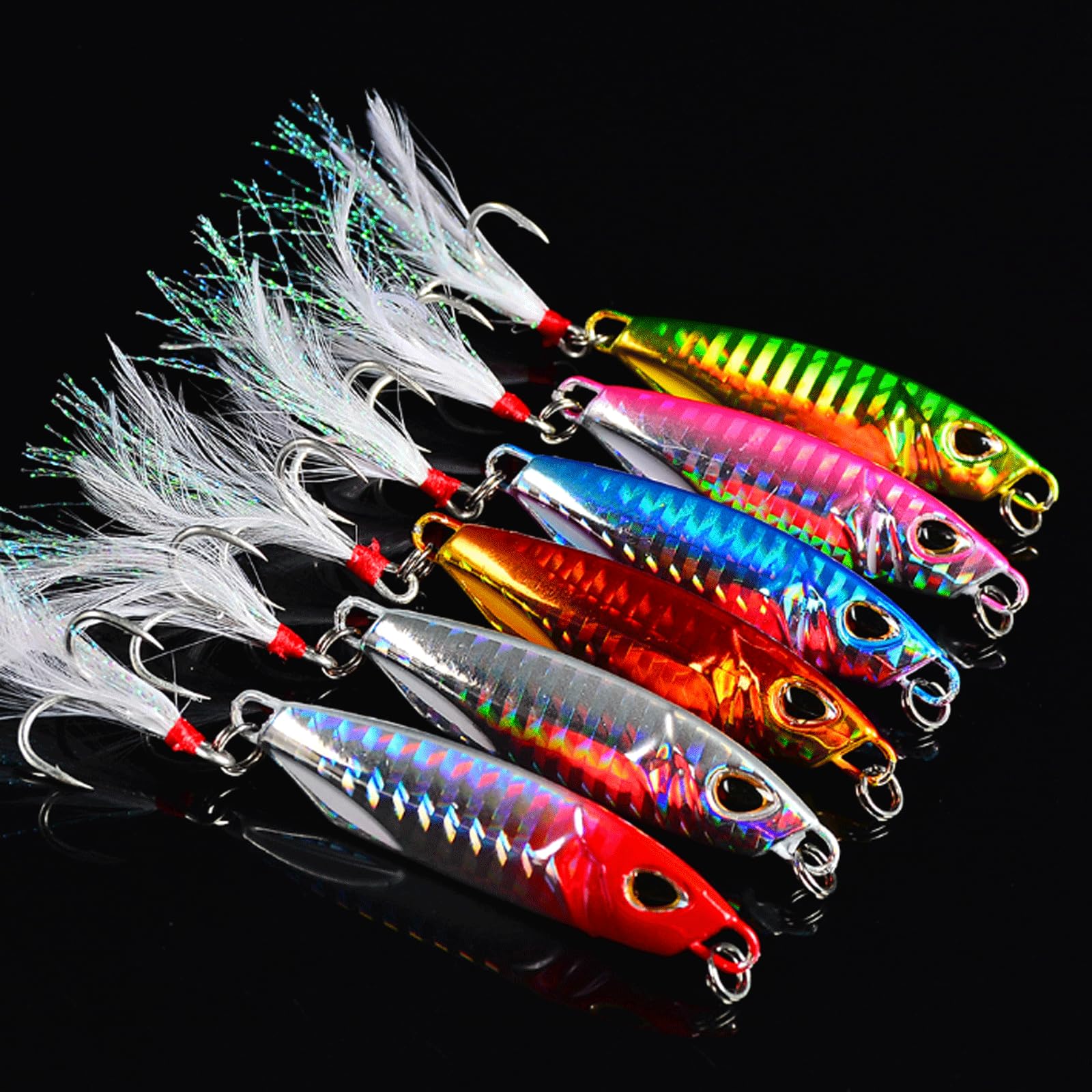 Leurres de pêche, 6 leurres métalliques (10 g, 15 g, 20 g, 30 g, 40 g, 50 g), appâts durs pour la pêche sur Glace, leurres coulants, jigs de mer, matériel de pêche