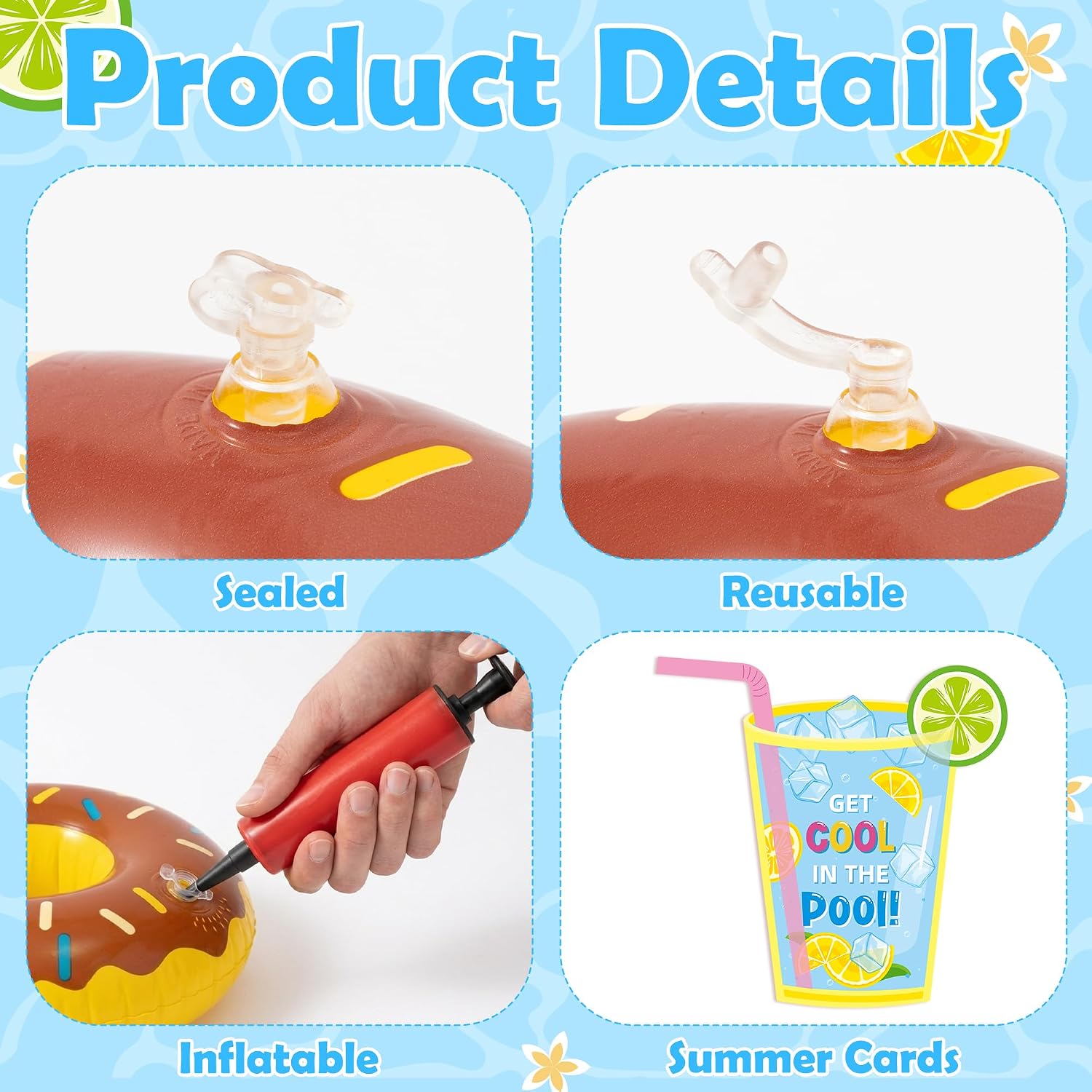 24 Pack Inflatable Drink Floaties with Decor Cards, 6 Fun Styles Pool Cup Holder for Beach, Lake & Hot Tub, Hands-Free Party Supplies & Summer Water Toys Gift image 3