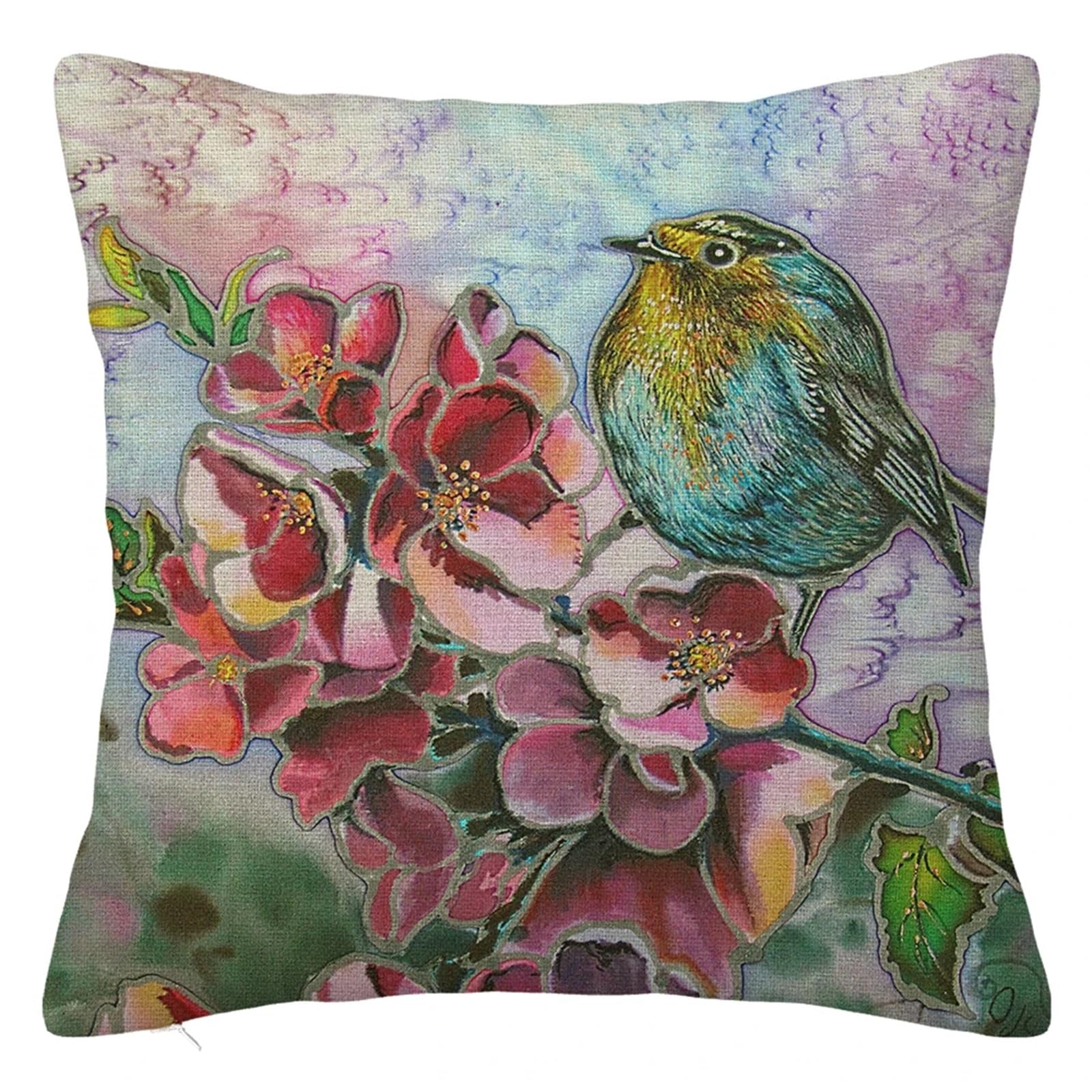 SHBHWS Branch Bird Flower Linen Pillowcase Sofa Cushion Cover Home Decoration 40x40 50x50 60x60 45x45 For Living Room Sofa(Color 7,450mm*450mm)