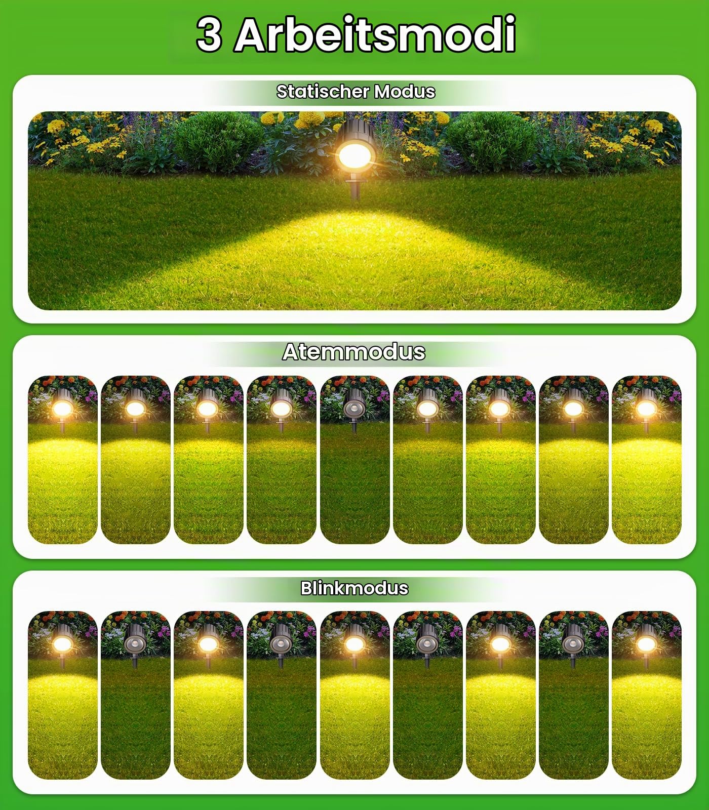 CLY Solar Gartenleuchte Warmweiß 2 Dynamischer Modus 3 Helligkeit | Gartenbeleuchtung Solar Mit Erdspieß 6000MAH IP66 Wasserdicht Solar Strahler Für Außen Garten Terrasse Weihnachten Halloween
