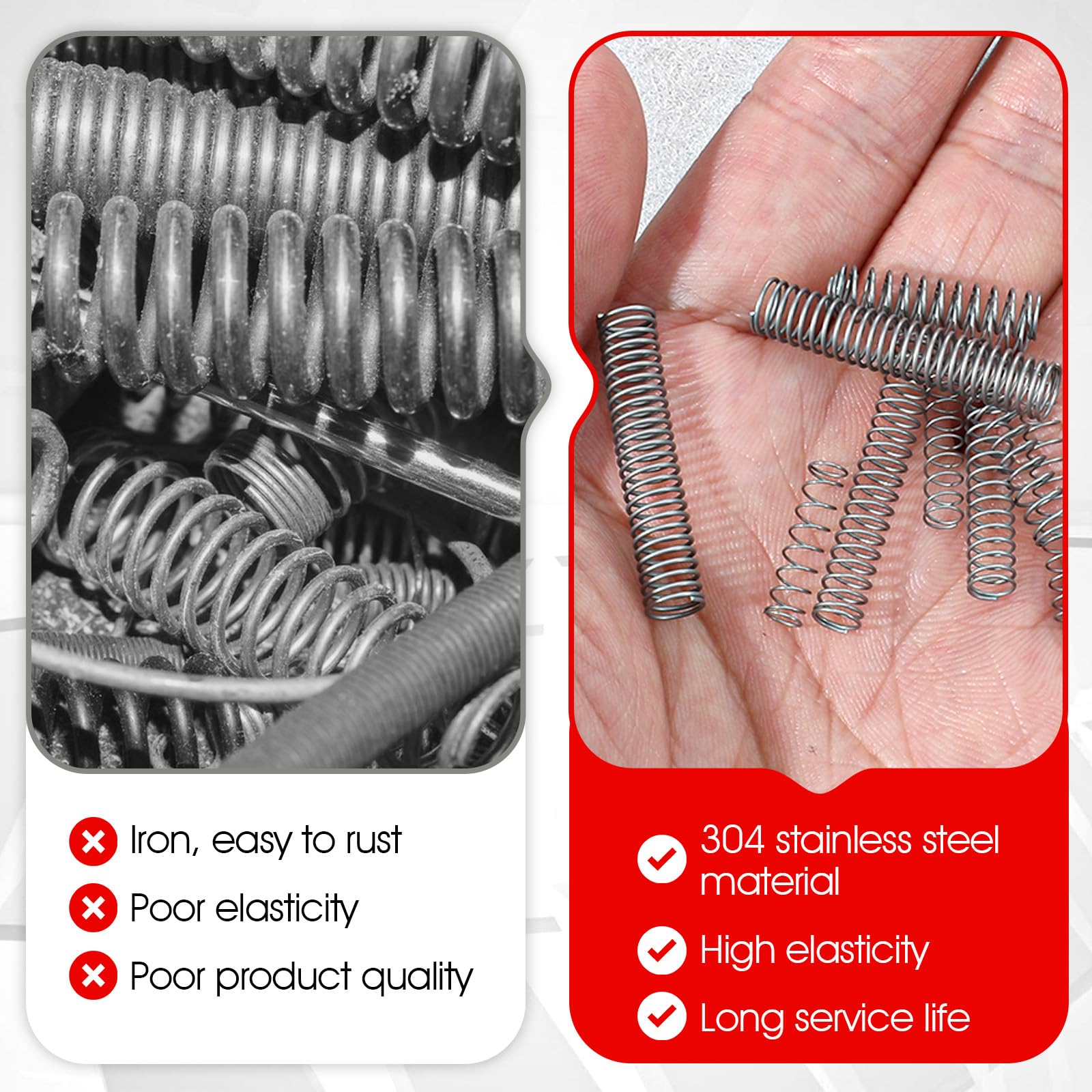 Nogeqi Zestaw 240 sztuk sprężyn dociskowych ze stali nierdzewnej 304, zestaw sprężyn dociskowych z pudełkiem, mini sprężyna, sprężyna spiralna, mała metalowa sprężyna, sprężyna kompresyjna do