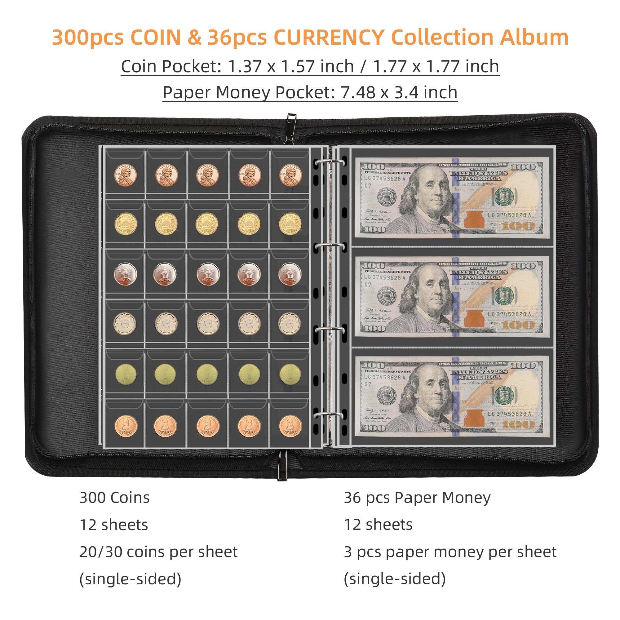 Album Collection Pièces JoyHood - 300 Poches Pour Pièces + 30 Pour Billets | Rangement Sécurisé Numismatie