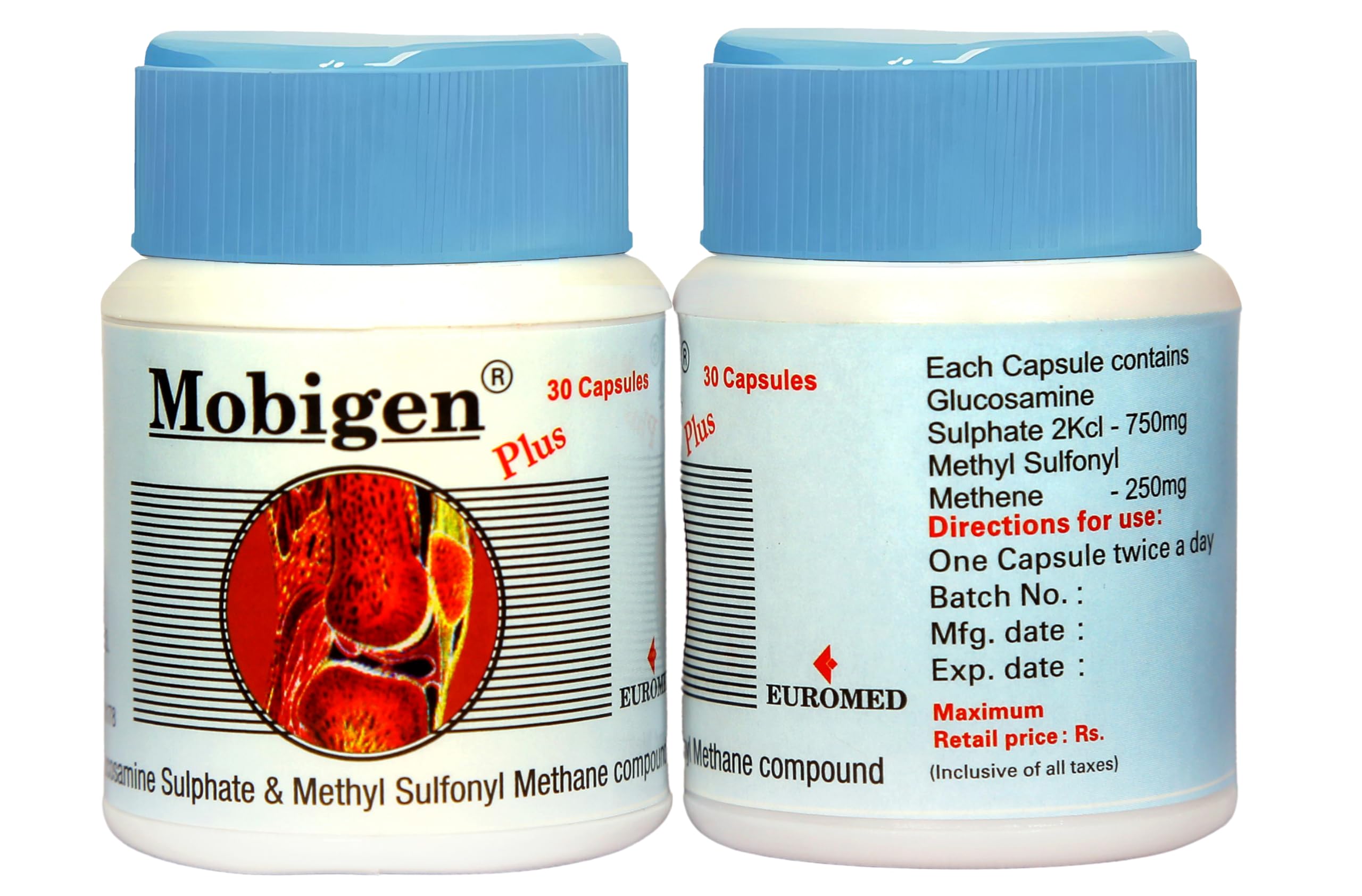 EUROMED - MOBIGEN PLUS (360 CAPSULES IN 12 BOTTLES) FOR A SIX MONTH COURSE TO REDUCE KNEE JOINT PAINS BY REGENERATING CARTILAGE