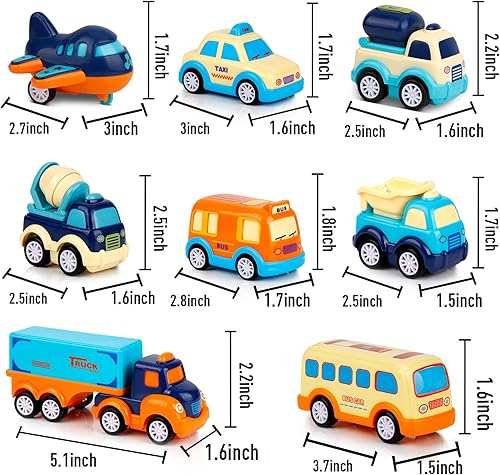 Miniatura 7 de Paquete de 9 autos de juguete para niños y niñas de 2, 3, 4, 5 años, camión de transporte grande con 8 pequeños camiones de tracción y lindos, juego