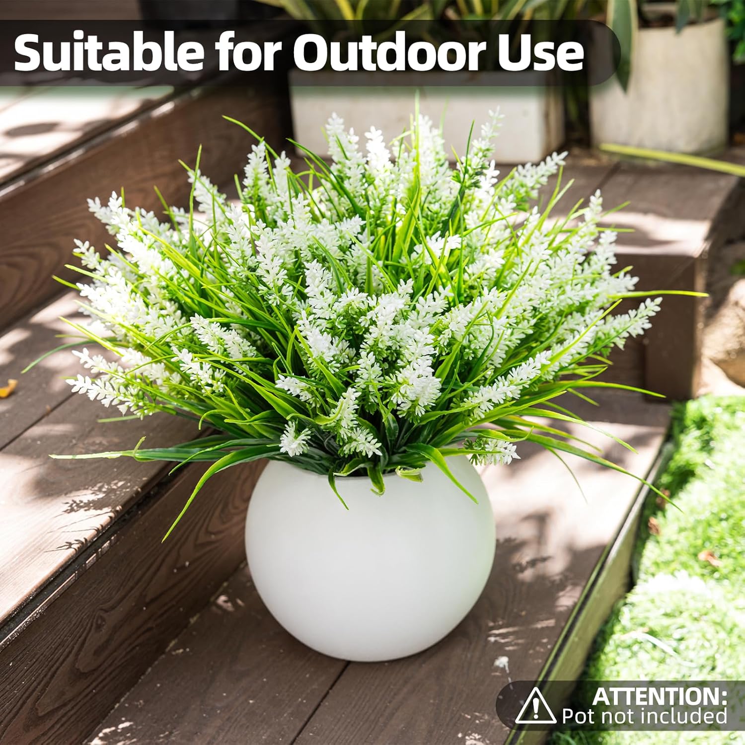 UV Resistant Faux Outdoor Plant, Fake Monkey Grass with Flowers, 12 Bundles Outdoor Artificial Plants Porch Decoration for Planter, Realistic Greenery with Flexible Stems for Patio Garden Pathway - Image 2